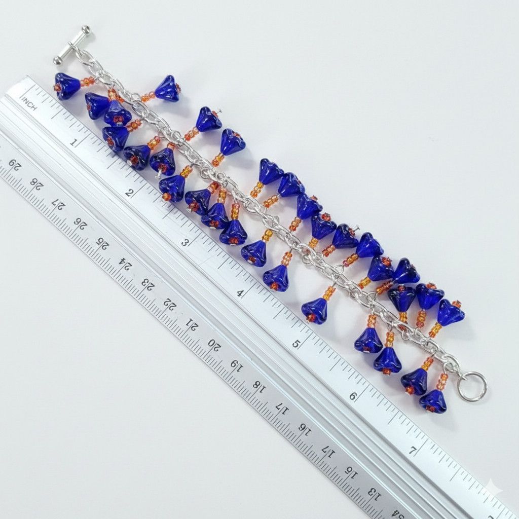Handmade Flower 6.75" Charm Bracelet Earrings Handmade Blue Glass Size ONE SIZE - 8 Thumbnail