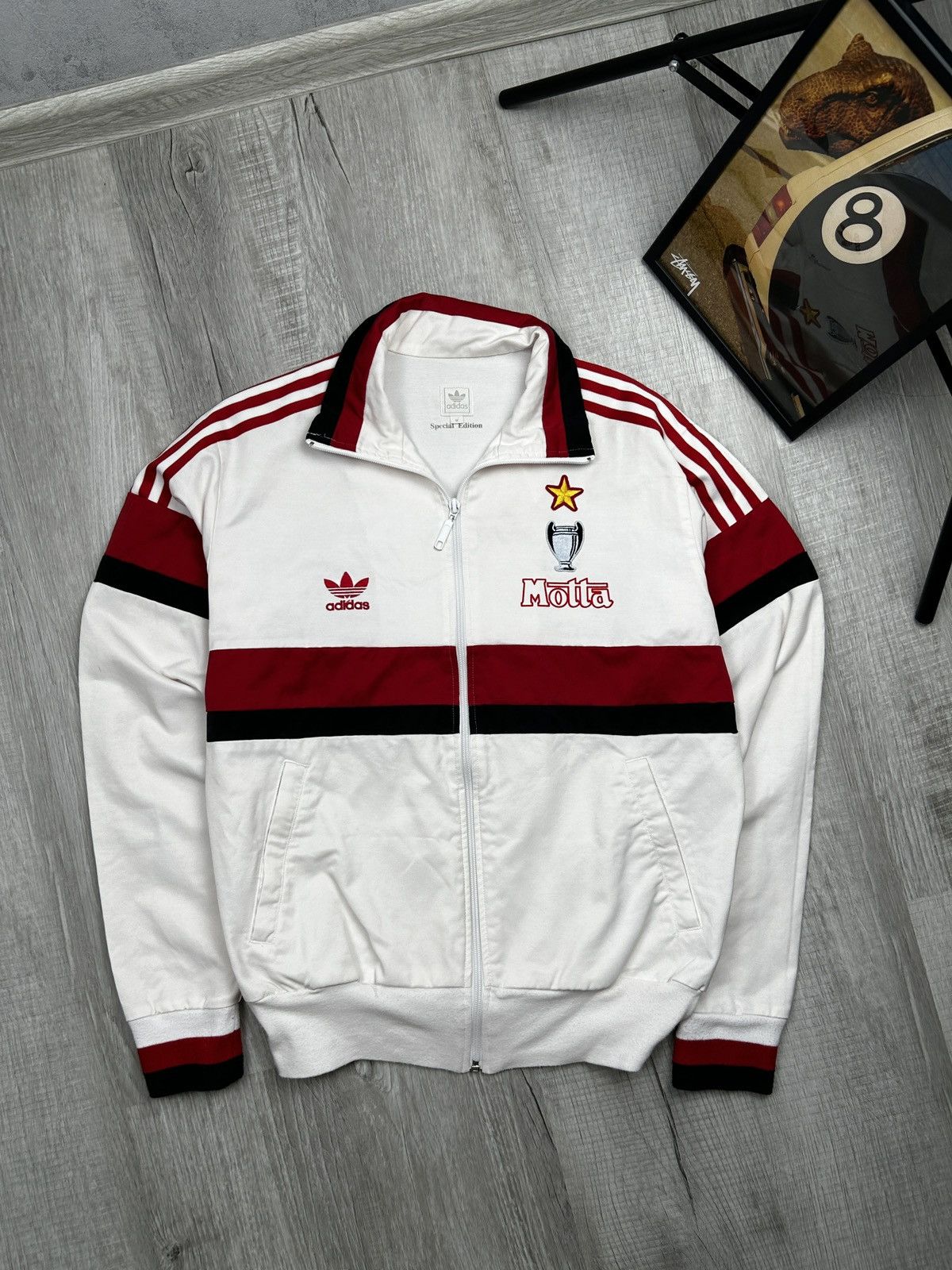 Pre-owned Soccer Jersey X Vintage Adidas Ac Milan Soccer Football Track Jacket In White