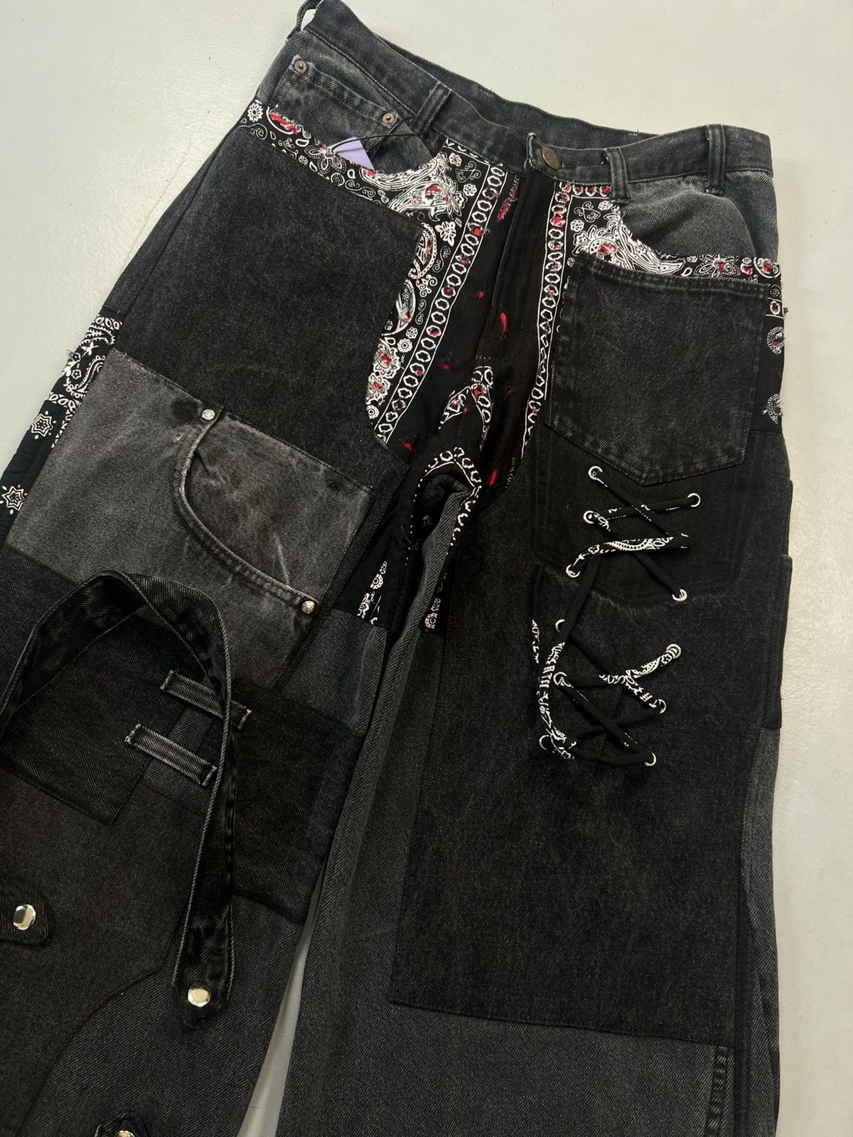 Vintage 1of1 upcycled levis denim bandana patches custom denim Size US 30 / EU 46 - 3 Thumbnail