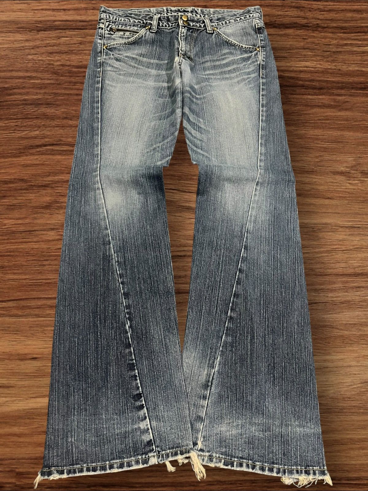 Number (N)ine ⚡️Flare⚡️Vintage Lee Riders Double Button Blue Frayed Leg Jean Size US 34 / EU 50 - 2 Thumbnail