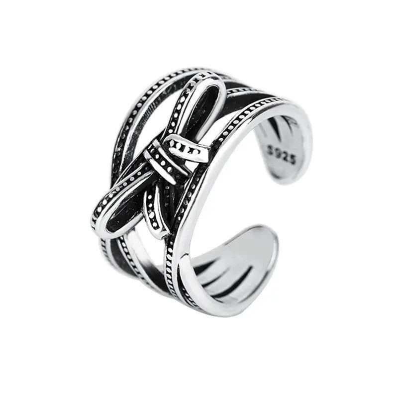 Jewelry × Vintage Bowknot Geometric Rings Art Silver Jewelry Rings Size ONE SIZE - 1 Thumbnail