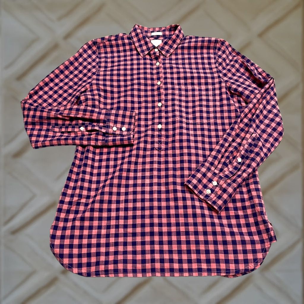 J.Crew VINTAGE? No. J.Crew Boy Fit Gauze Shirt Womens XS Pink Blue Plaid Button Down Cotton Casual Size XS / US 0-2 / IT 36-38 - 1 Thumbnail