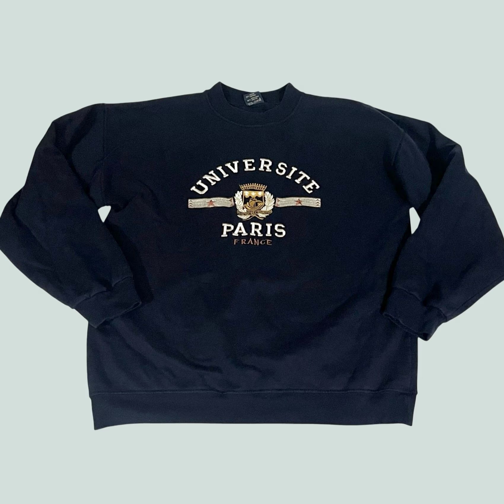 Vintage VINTAGE Universite Paris Sorbonne Sweatshirt XL Navy 80s France Women Pullover Crew Neck Cotton Blend Solid Casual Shirt Size XL / US 12-14 / IT 48-50 - 1 Thumbnail
