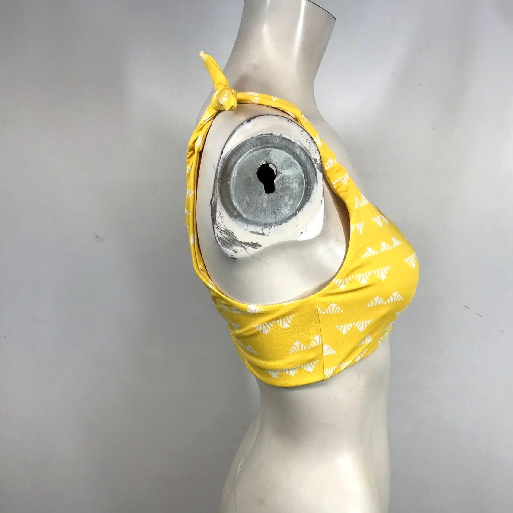 Vintage Carve Designs Geometric Print Tie Shoulder Bikini Top Yellow Small Size S / US 4 / IT 40 - 4 Thumbnail