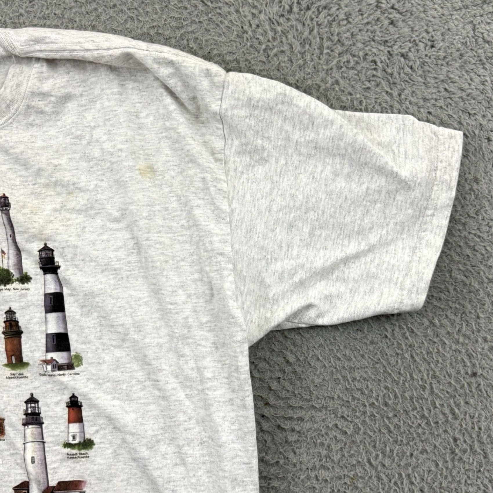 Anvil VINTAGE Atlantic Lighthouses Shirt Mens XL Gray Short Sleeve 90s Travel Outdoor 80s 90s Logo Graphic Print Angel Anvil Cotton Knit Size US XL / EU 56 / 4 - 5 Thumbnail