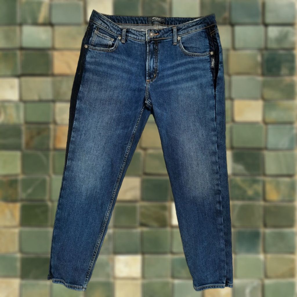 Silver Jeans Co. VINTAGE Silver Jeans Slim Racing strip Jeans Women's 30 27 Crop M2J Stretch Denim Mid Slimming Jeans Womens X Size 30" / US 8 / IT 44 - 1 Thumbnail