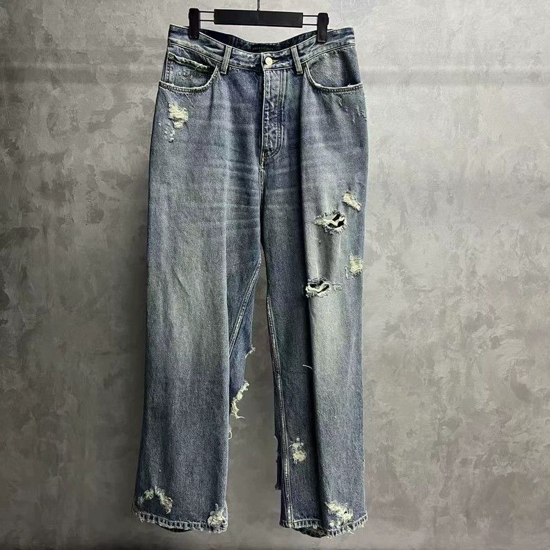 Balenciaga Balenciaga size S Blue washed old ripped raw-edge jeans Size US 27 - 1 Thumbnail