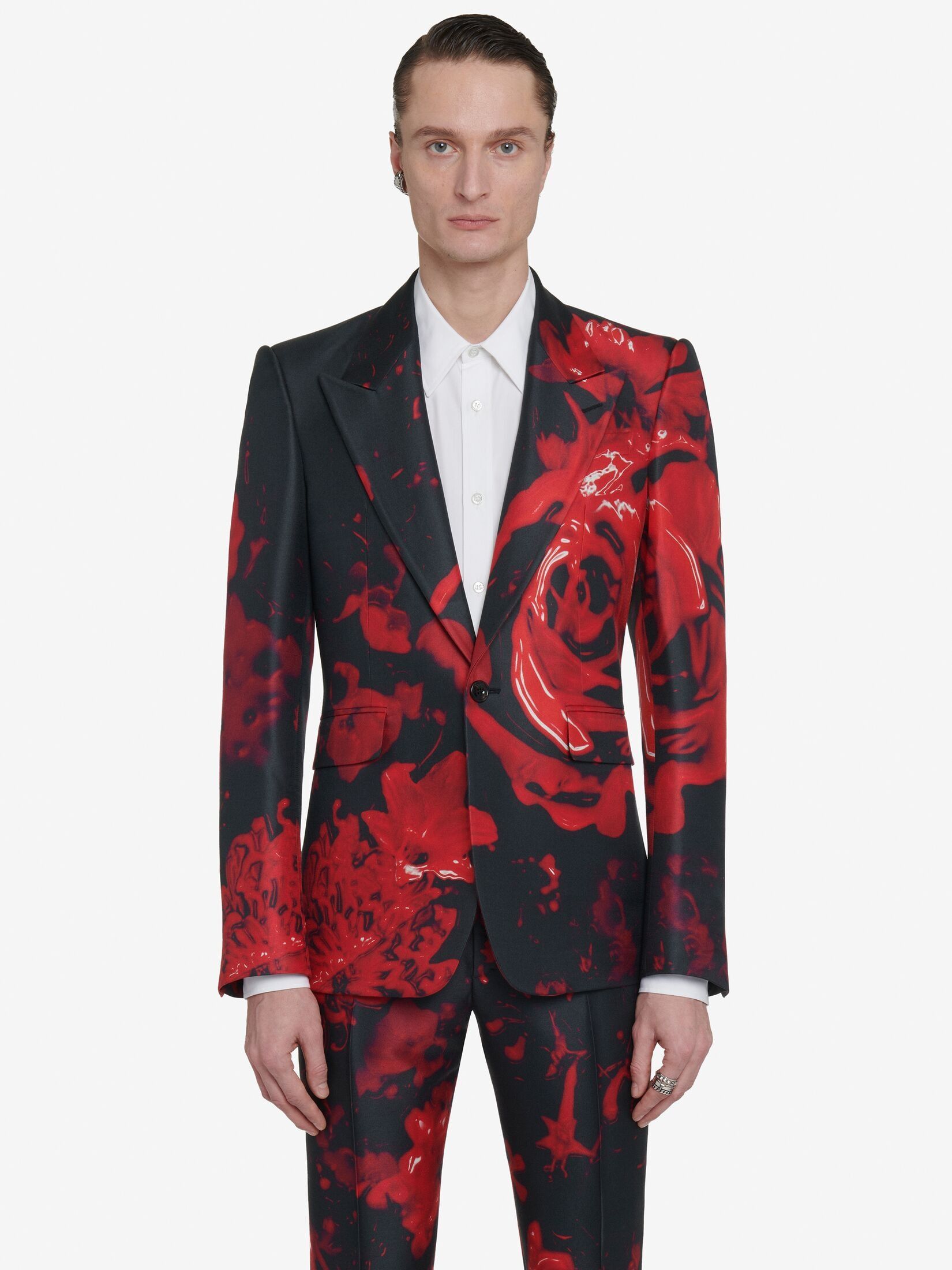 Alexander McQueen o1w1db10725 Wax Flower Single-Breasted Jacket in Black/Red Size US M / EU 48-50 / 2 - 5 Thumbnail