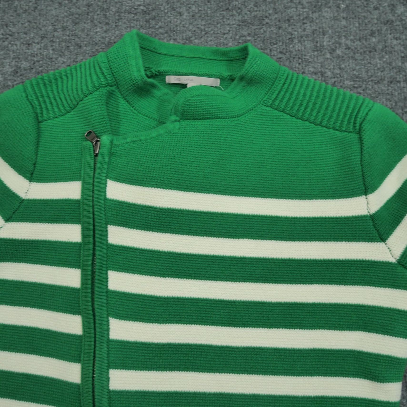Gap VINTAGE Gap Cardigan Sweater Womens L Green White Stripped Asymmetrical Zip Crew Neck Knit Winter Size L / US 10 / IT 46 - 4 Thumbnail