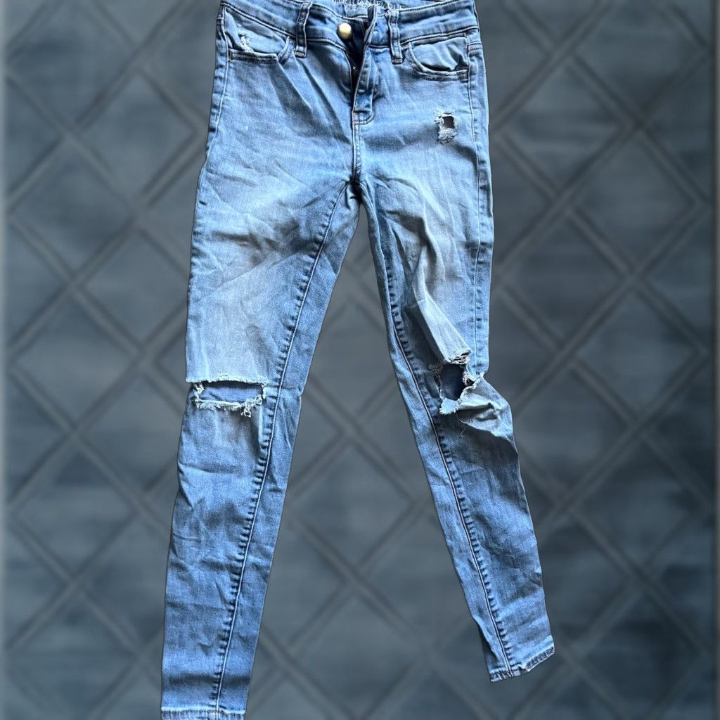 American Eagle Outfitters American Eagle Blue Jegging Pants Next Level Stretch Size 0 Reg Distres Denim Women's Size 25" / US 0 / IT 36 - 1 Thumbnail