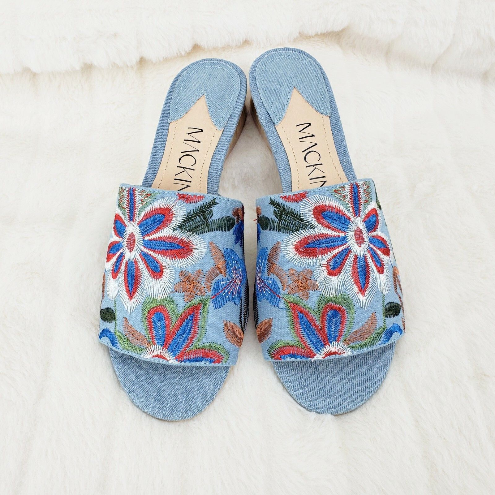 Other Mac J Denim Slip On Flats Mules Clog Slipper Embroidered Flo Size US 8 / IT 38 - 4 Thumbnail
