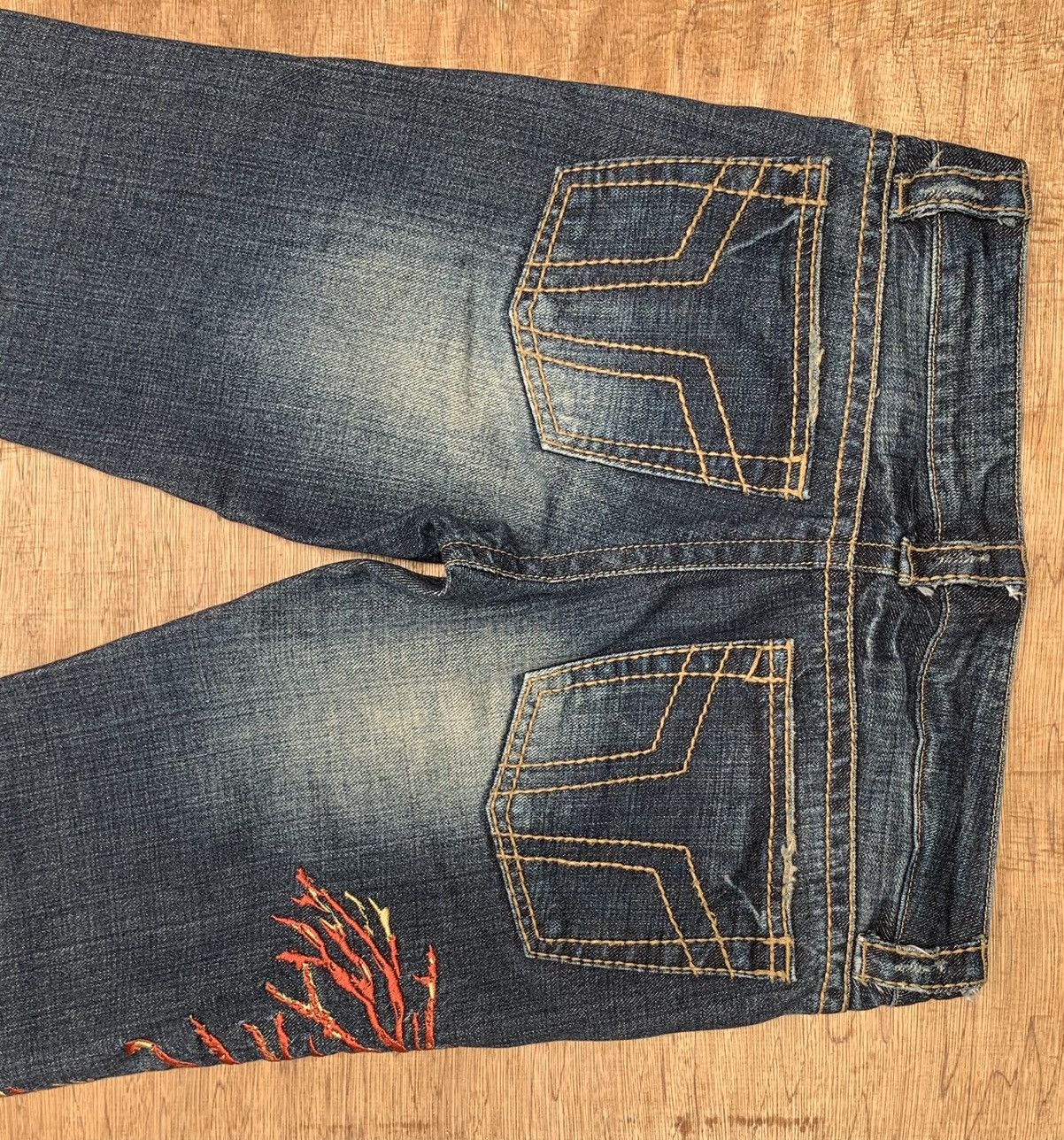 Japanese Brand Rare Sword Jean 44 Peace Embroidered Flare Denim Pants Size US 29 - 12 Thumbnail