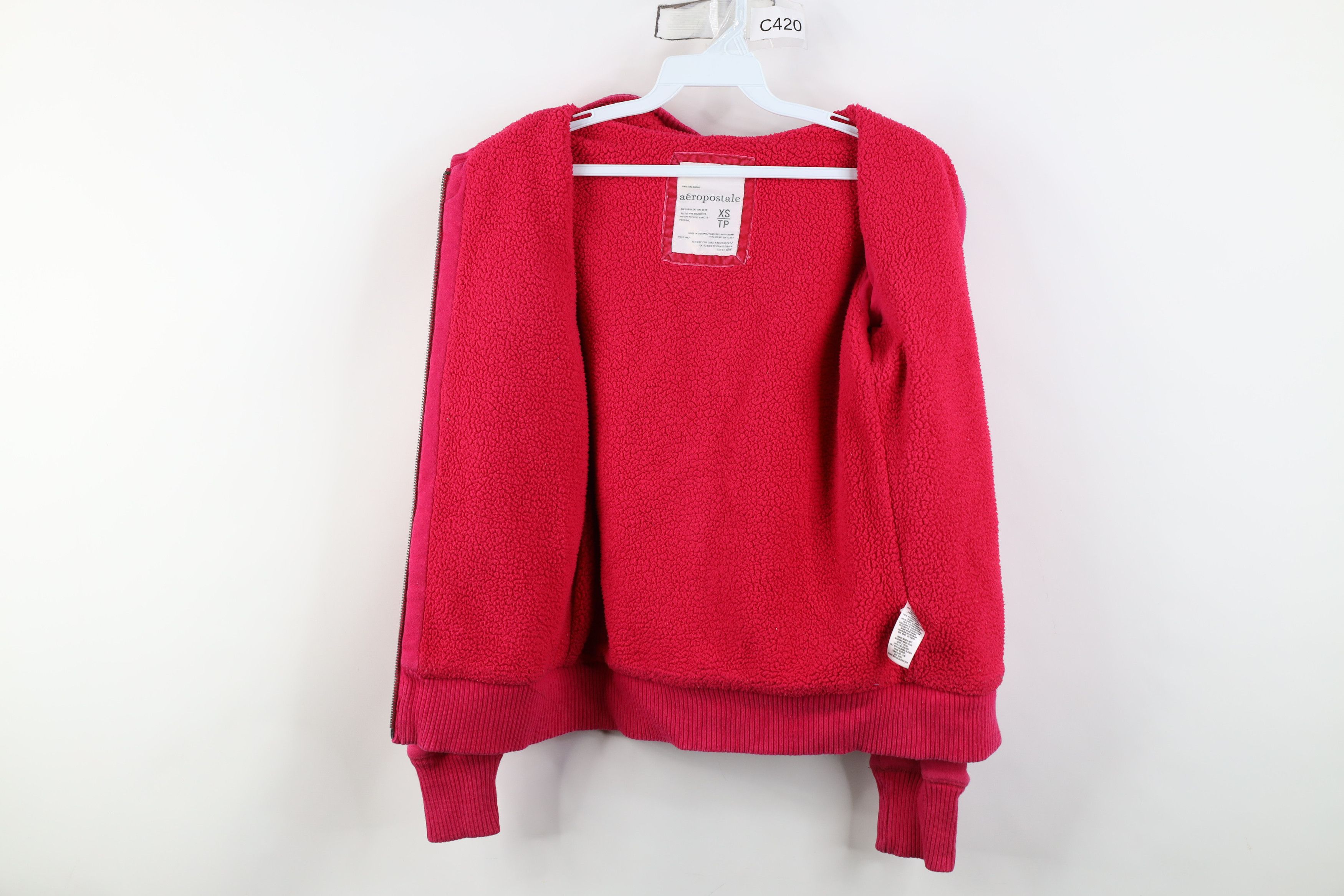 Aeropostale Vintage 90s Y2K Aeropostale Pile Fleece Lined Hoodie Pink Size XS / US 0-2 / IT 36-38 - 10 Thumbnail