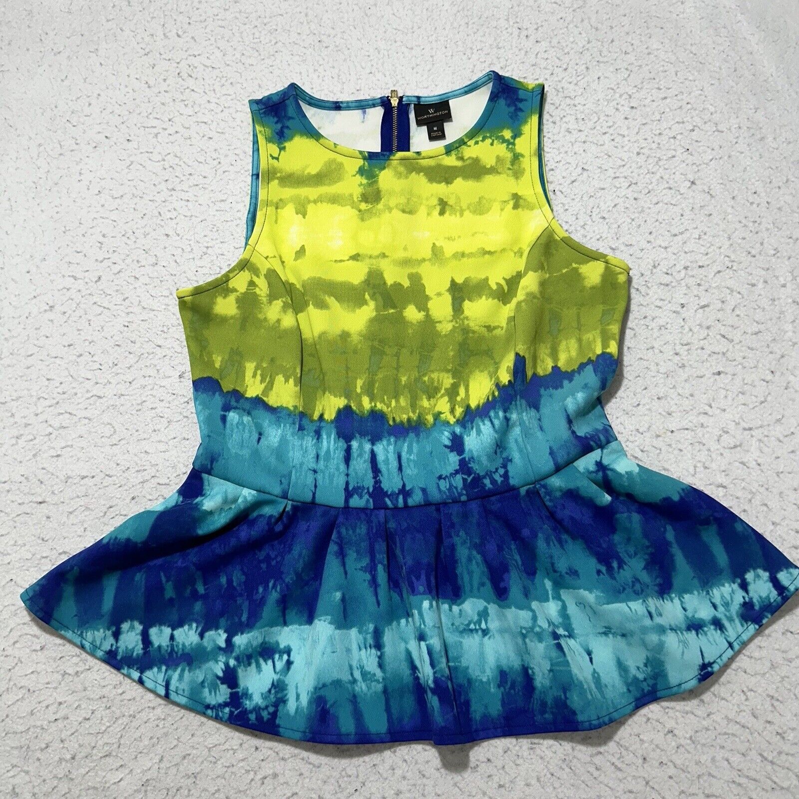 Worthington Worthington Medium Green Blue Tie Dye Peplum Blouse Size M / US 6-8 / IT 42-44 - 1 Thumbnail