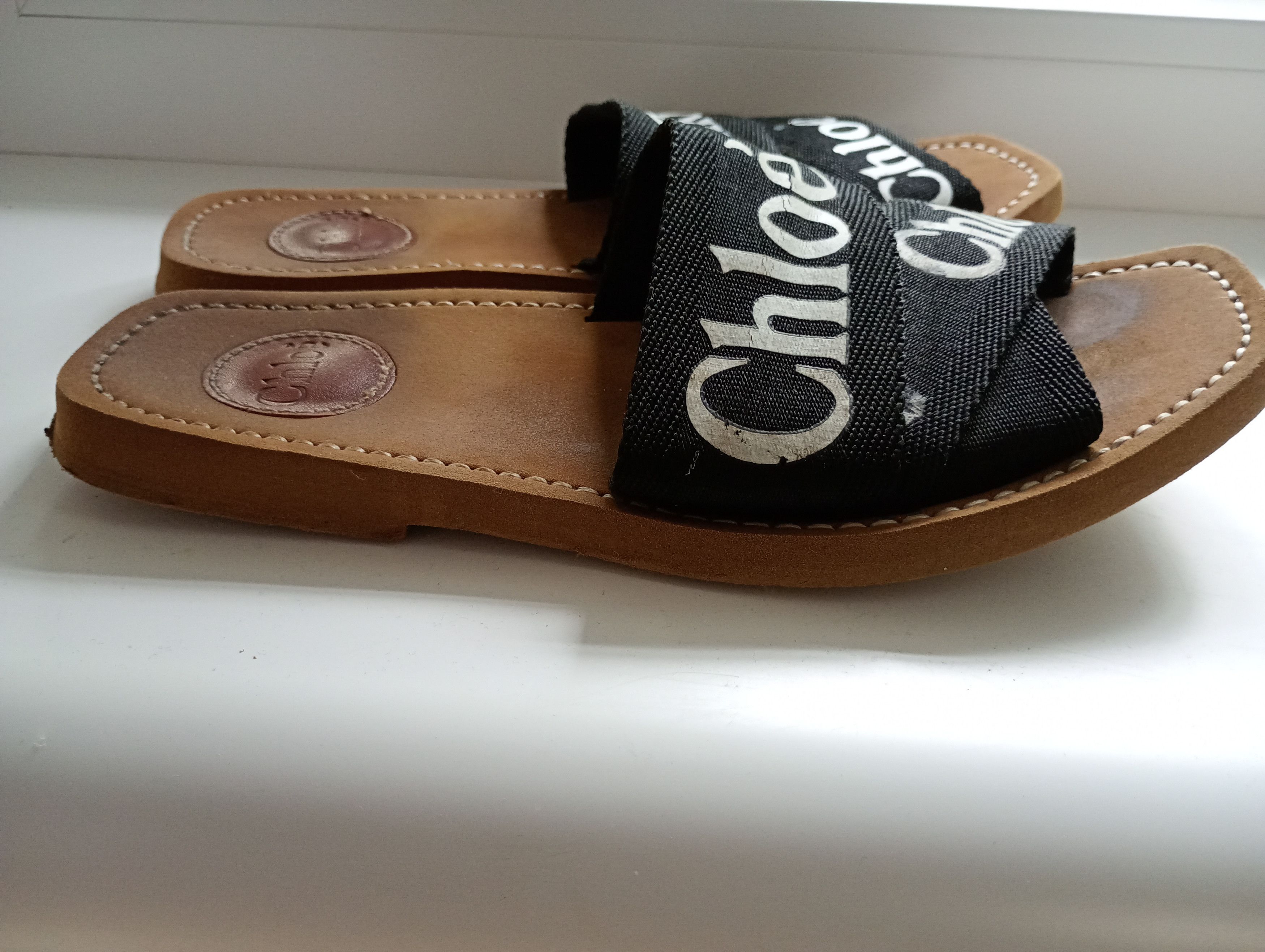 Chloe × Designer CHLOE Woody Flat Logo Canvas Black Slide Sandals 38 Size US 7.5 / IT 37.5 - 14 Thumbnail