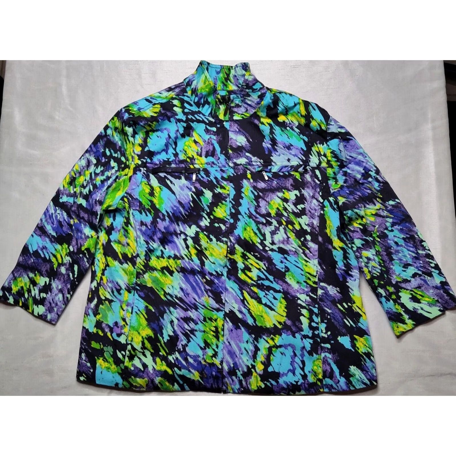 Vintage TONI MORGAN Women Purple Multi Abstract Full Zip 3/4 Sleeve Jacket Cotton Blend Medium Size M / US 6-8 / IT 42-44 - 3 Thumbnail