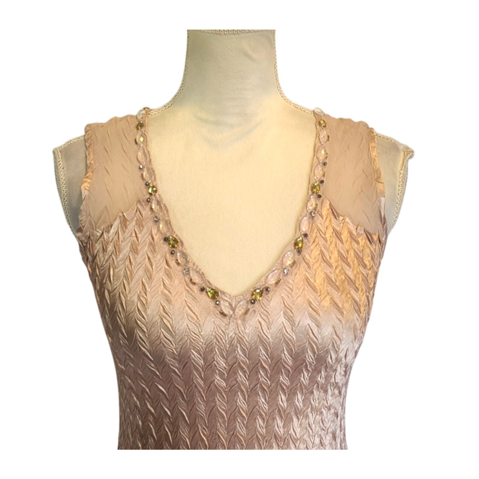 Other New W/Tag Komarov Womens Tan Silk Beaded Midi Dress Small Size S / US 4 / IT 40 - 2 Thumbnail