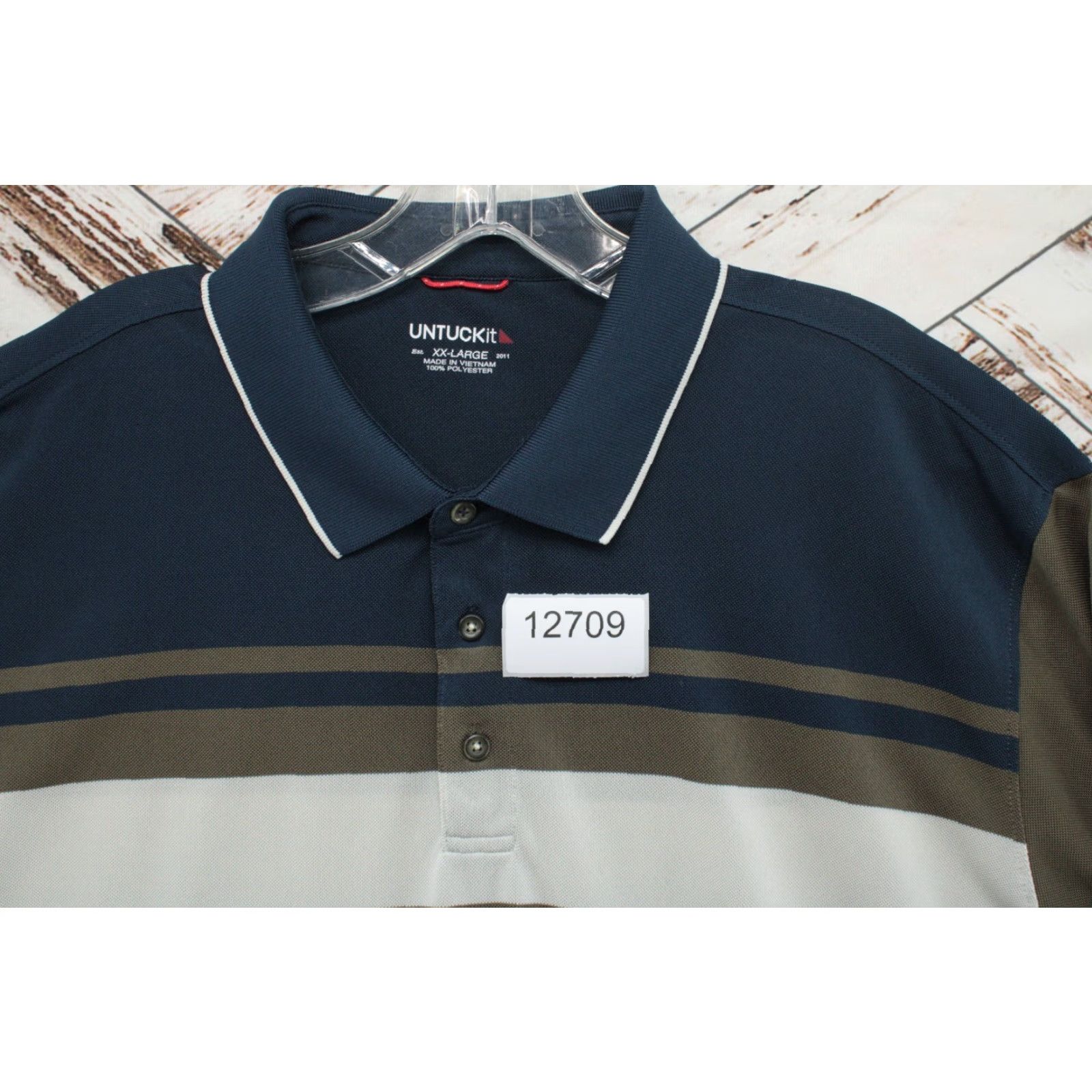 UNTUCKit UNTUCKit Performance Shirt Mens 2XL Collared Polo Green Striped Short Sleeve Golf Stylish Size US XXL / EU 58 / 5 - 7 Thumbnail
