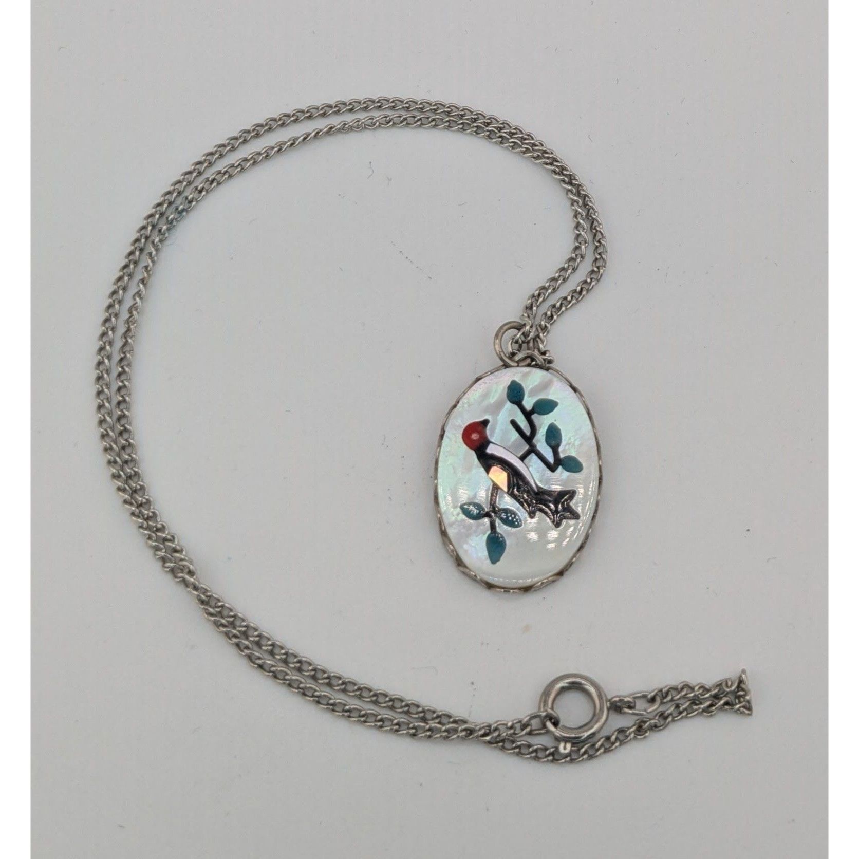 Other Vintage Artisan Mother Of Pearl Necklace With Bird & Branch Size ONE SIZE - 6 Thumbnail