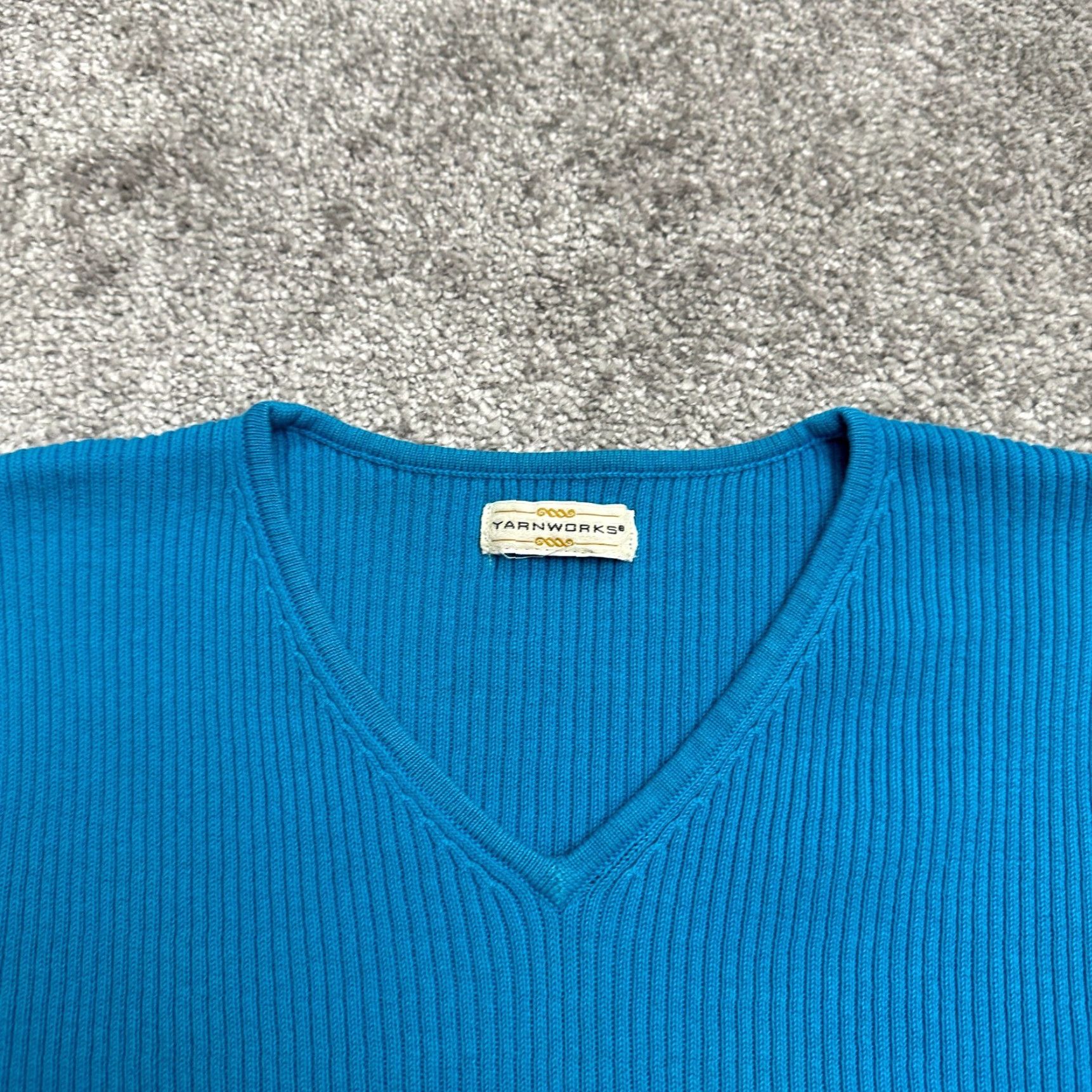 Vintage YarnWorks Pullover Sweater Women M Blue V-Neck Ribbed Knit Casual Classic Knitwear Size M / US 6-8 / IT 42-44 - 3 Thumbnail