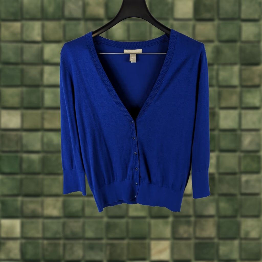 Banana Republic Banana Republic Womens Cardigan Sweater Size L Blue V-Neck 3/4 Sleeve Button Up Knit Lightweight Casual Business Regular Fit Adult Womens Size L / US 10 / IT 46 - 1 Thumbnail