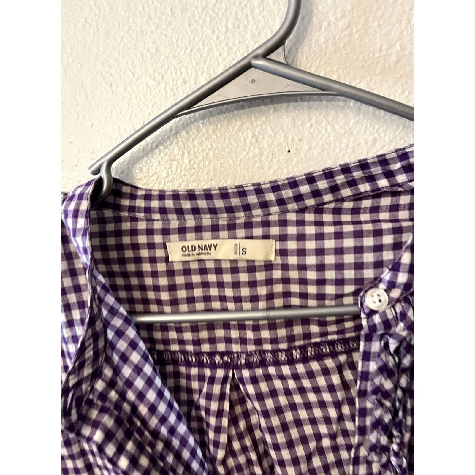 Old Navy Old Navy Blouse Shirt Tunic - S Purple Check Cotton Blend Long Sleeve Henley Pullover Women's VGUC Size S / US 4 / IT 40 - 3 Thumbnail