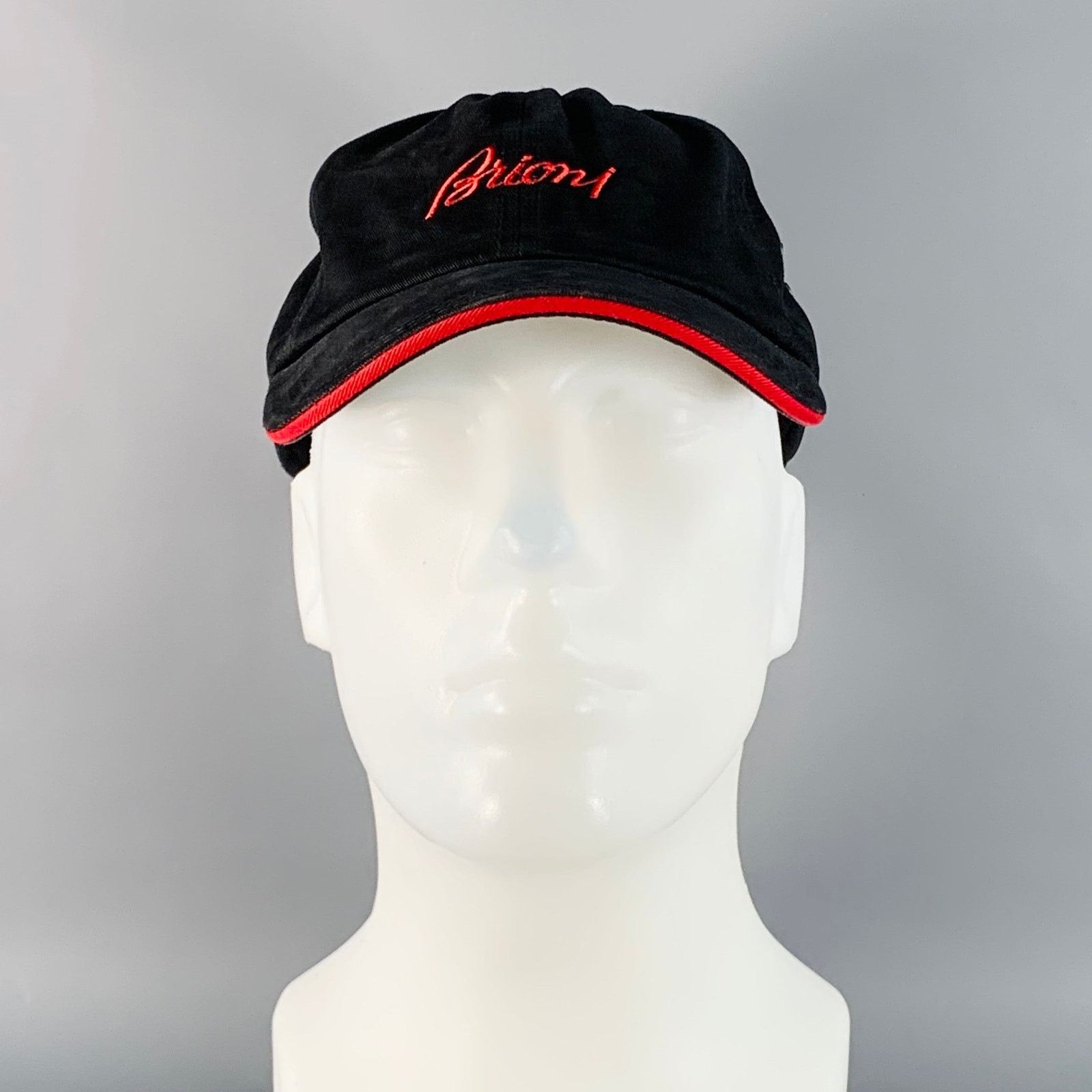 Brioni BRIONI One Size Black Red Logo Twill Cotton Baseball Cap Hat Size ONE SIZE - 3 Thumbnail