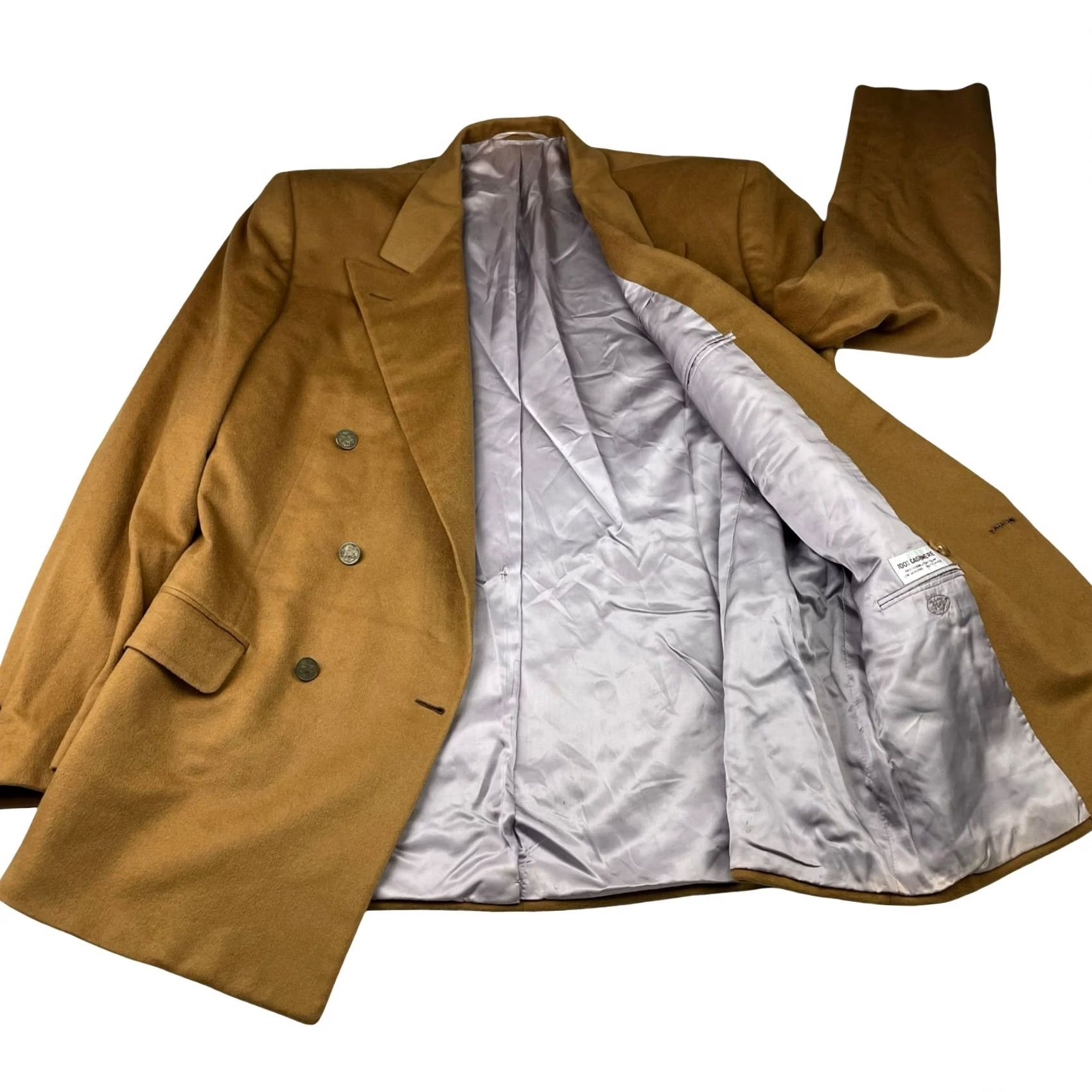 Vintage Hickey Freeman Blazer Men's London 100% Cashmere Double Breasted Khaki/Tan 44L Size 44R - 3 Thumbnail