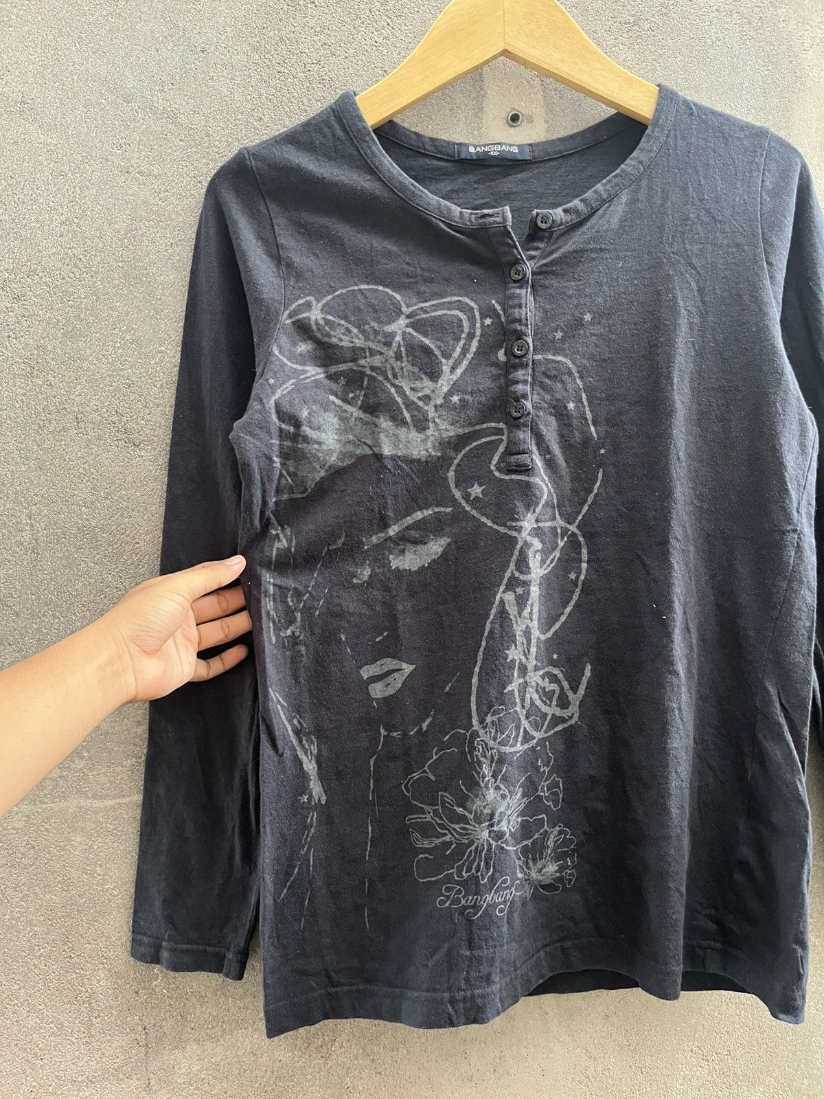 Hysteric Glamour × If Six Was Nine × Le Grande Bleu (L.G.B.) 2000s BANGBANG - Monochrome Artistic Face Sketch Henley Size US XL / EU 56 / 4 - 2 Thumbnail