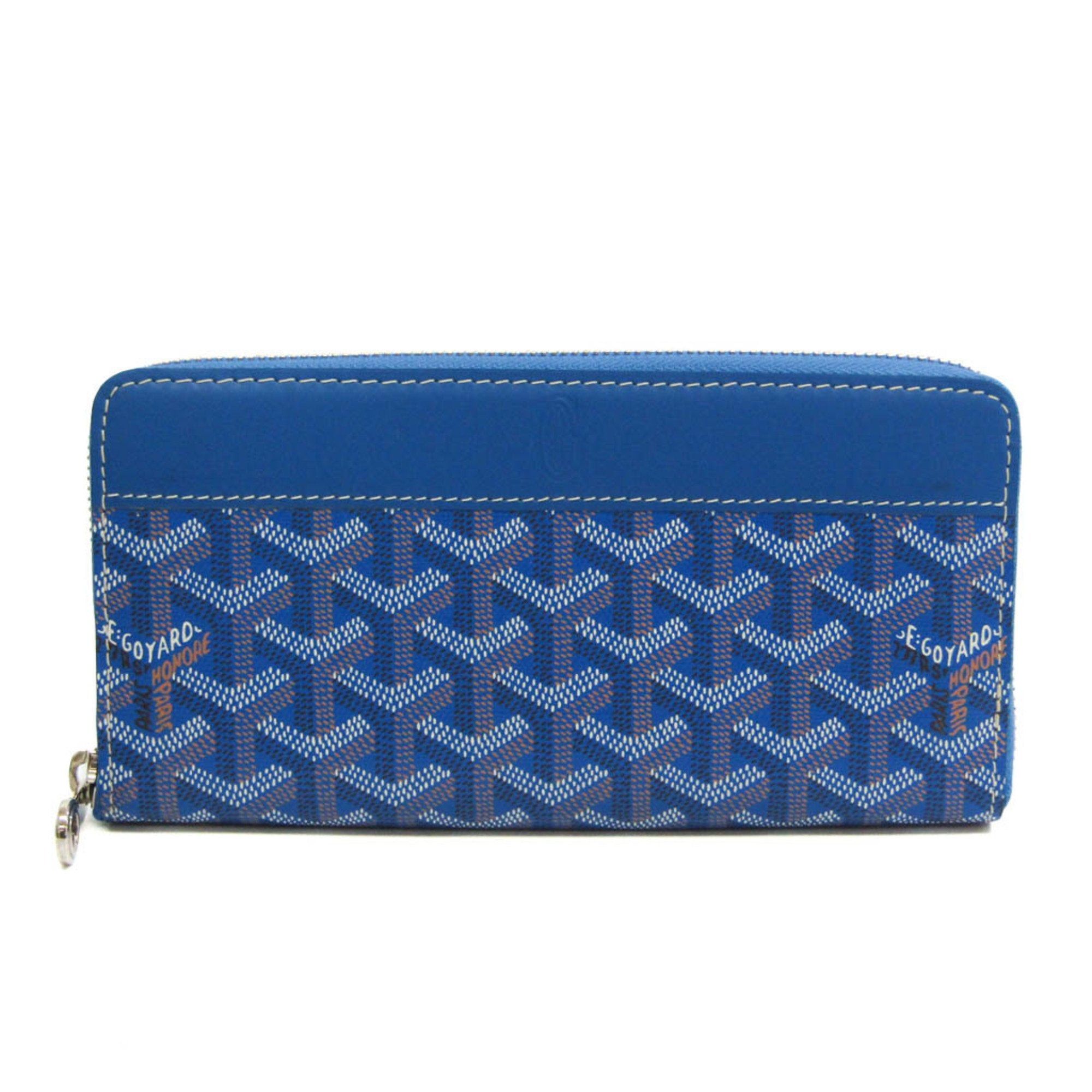 image of Goyard Matignon Apm Zip Gm 10 Women,men Leather,coated Canvas Long Wallet (Bi-Fold) Blue in Black, 