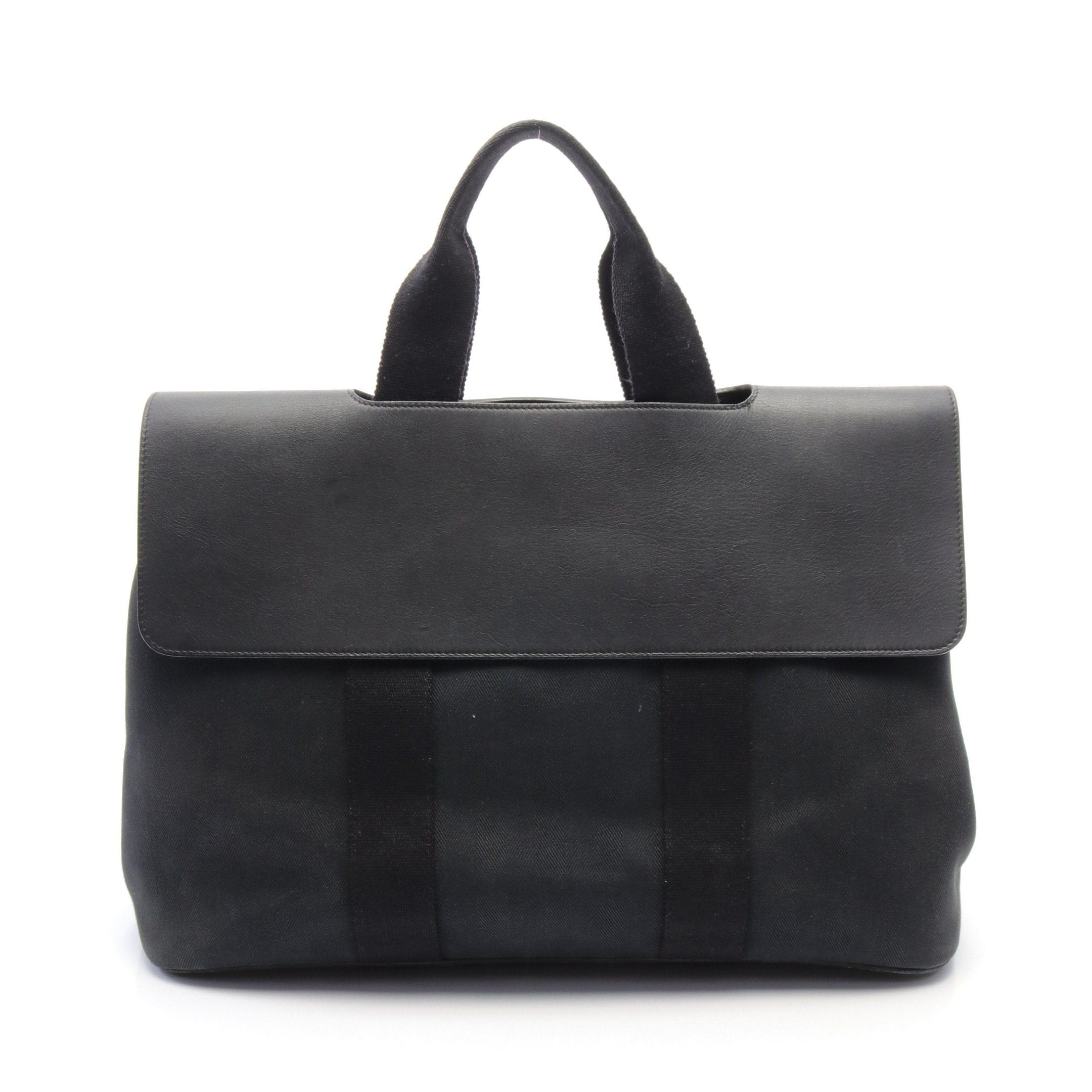 Hermes Hermes Valparaiso Mm Handbag Tote Bag Toile Chevron Leather Black Silver Hardware Size ONE SIZE - 1 Thumbnail
