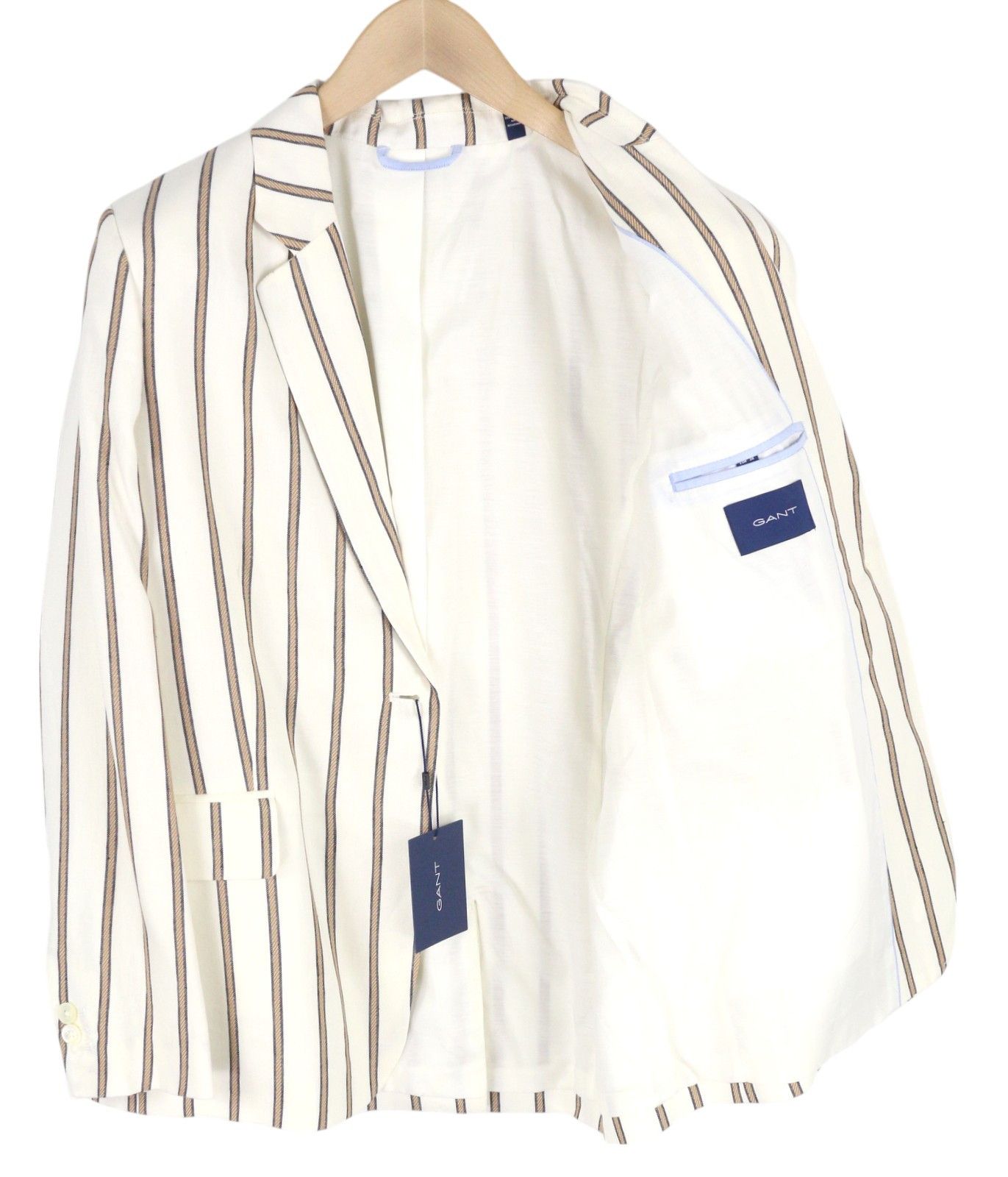 Gant STRIPE LINEN EU38 Off-White Linen Notch Blazer 85337 Size M / US 6-8 / IT 42-44 - 2 Thumbnail