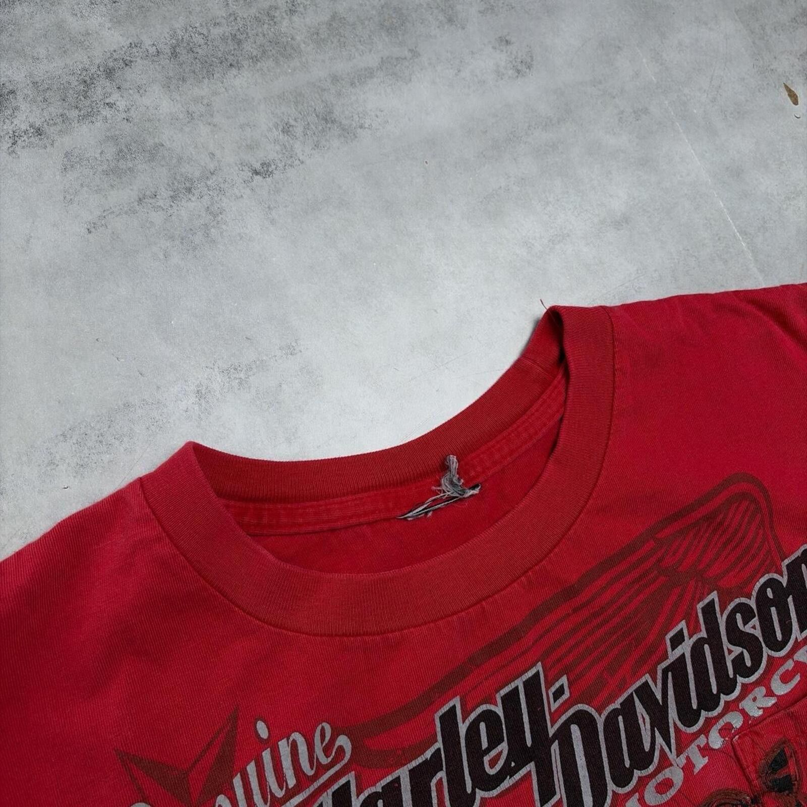 Harley Davidson Y2K Red Harley Davidson Grunge Biker Graphic Pocket T-Shirt Size US L / EU 52-54 / 3 - 6 Thumbnail