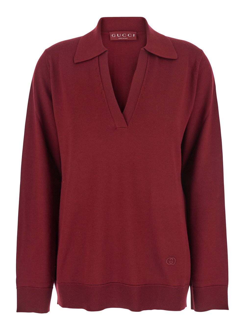 Gucci Bordeaux Polo Collar Sweater with GG Logo on the Front in Wool Woman Size M / US 6-8 / IT 42-44 - 1 Thumbnail