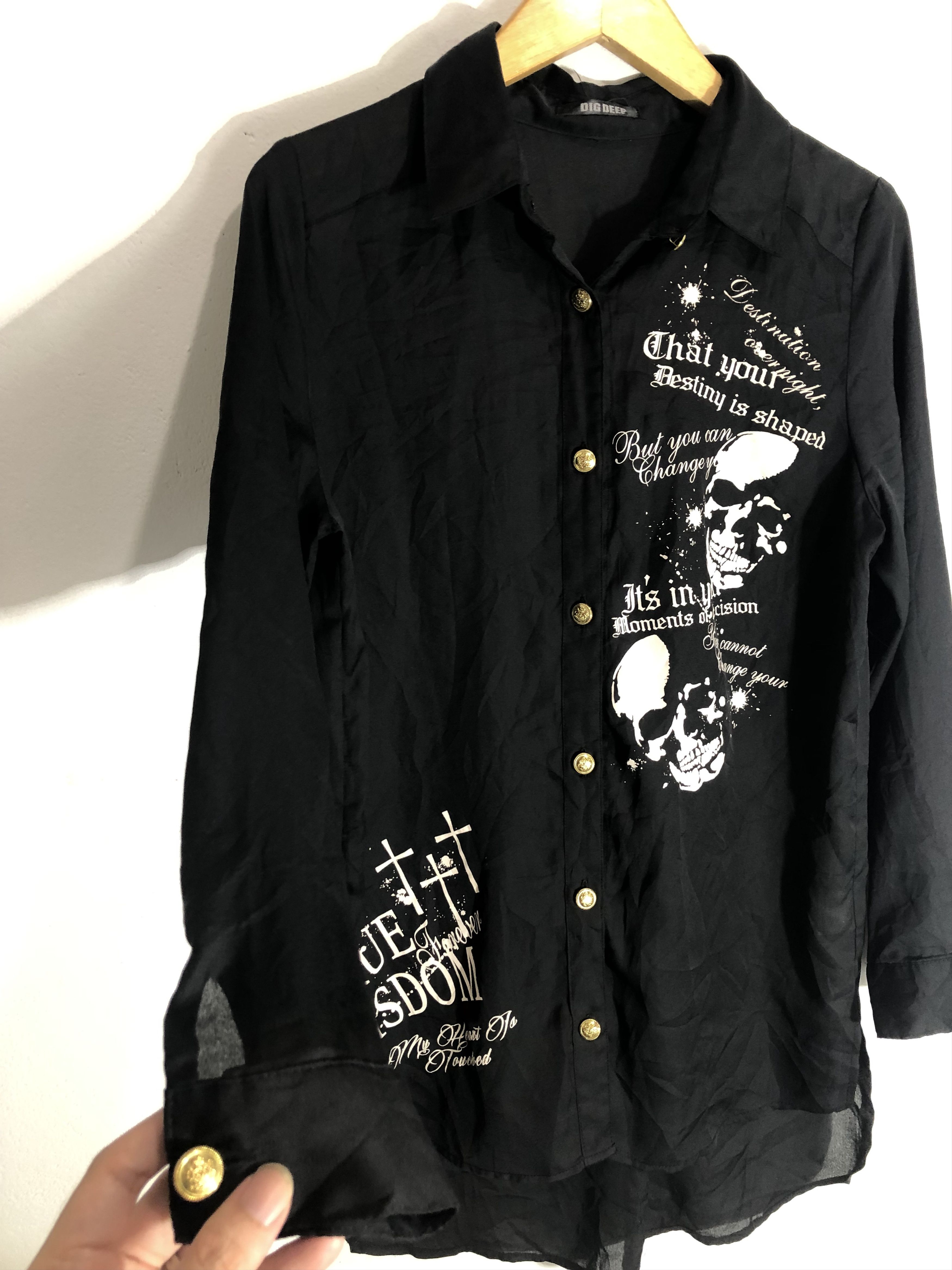 Japanese Brand Dig Deep Poem Black Button Shirt Size US M / EU 48-50 / 2 - 8 Thumbnail