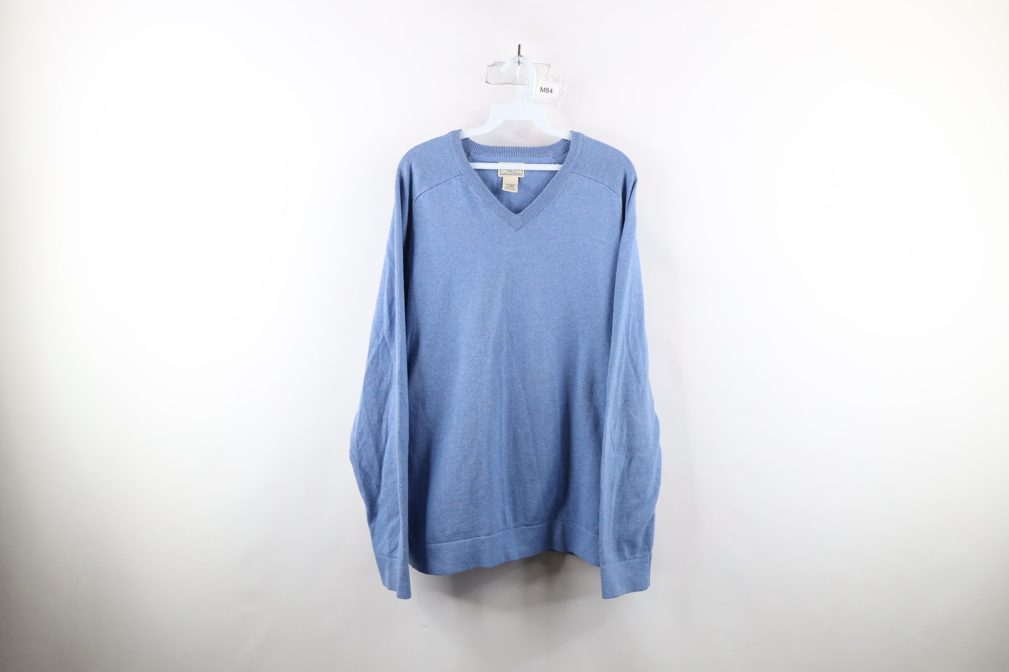 Vintage LL Bean Cashmere Blend Knit V-Neck Sweater Blue