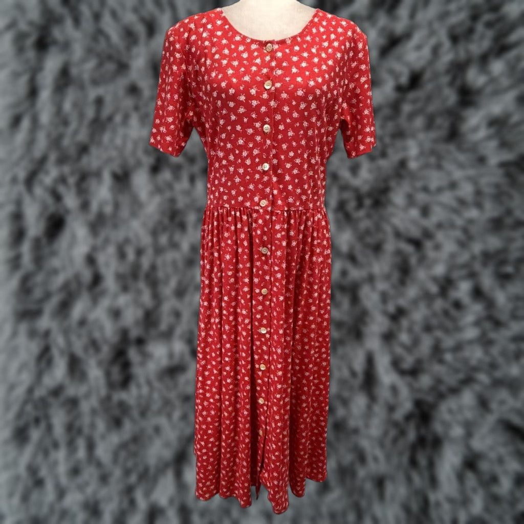 Vintage VINTAGE Fenwick Floral Midi Dress Womens Medium Red Cottagecore 1990s Prairie Casual Size M / US 6-8 / IT 42-44 - 1 Thumbnail