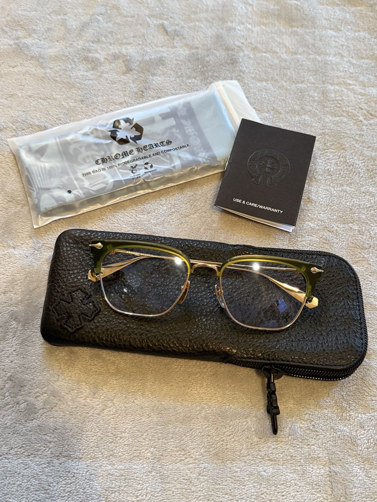 Chromehearts Glasses “ SLUNTRADICTION” Dark Olive/Gold
