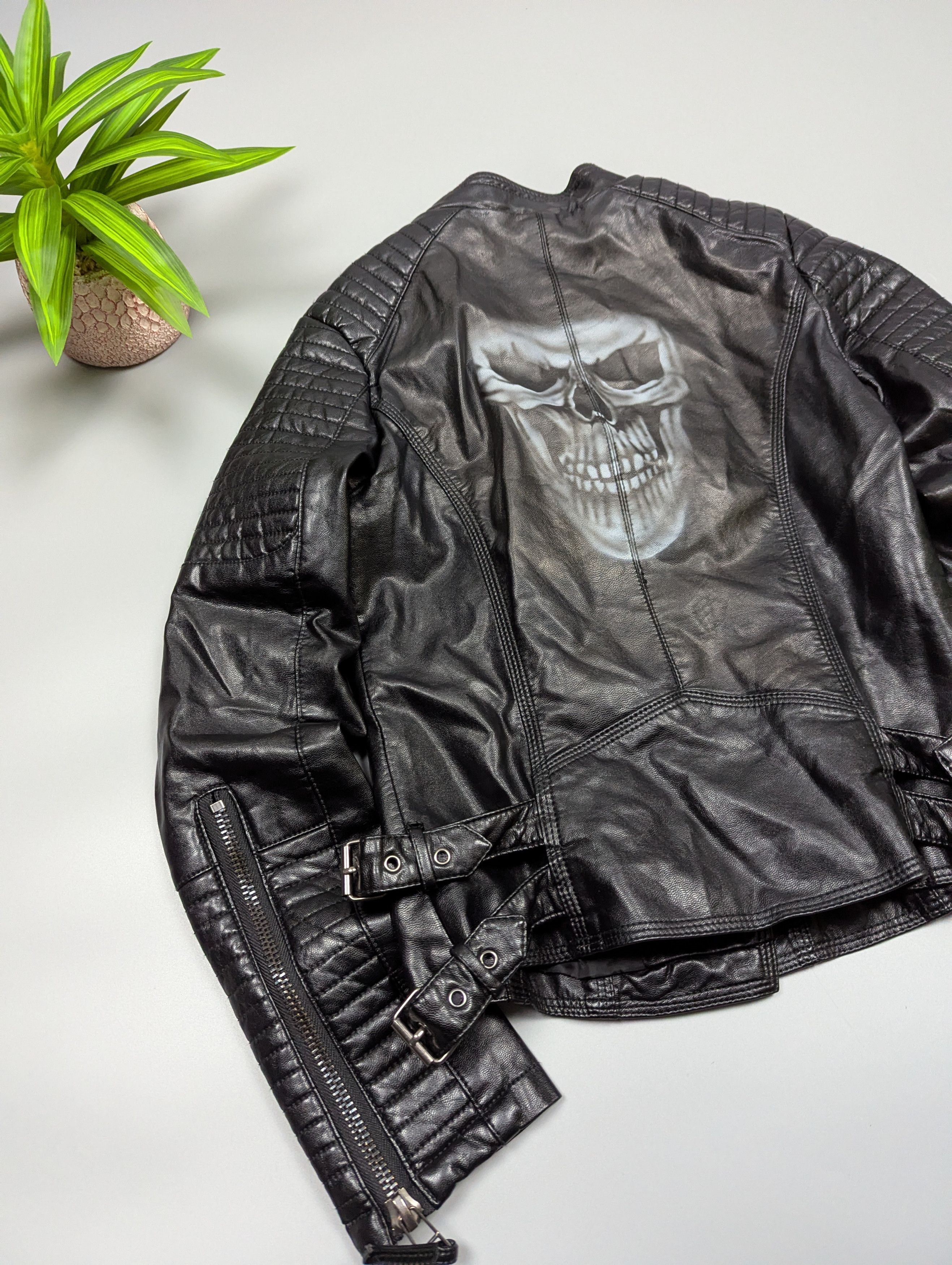 Other Women’s Black Motorcycle Biker Jacket with Skull Back Print Size S / US 4 / IT 40 - 8 Thumbnail