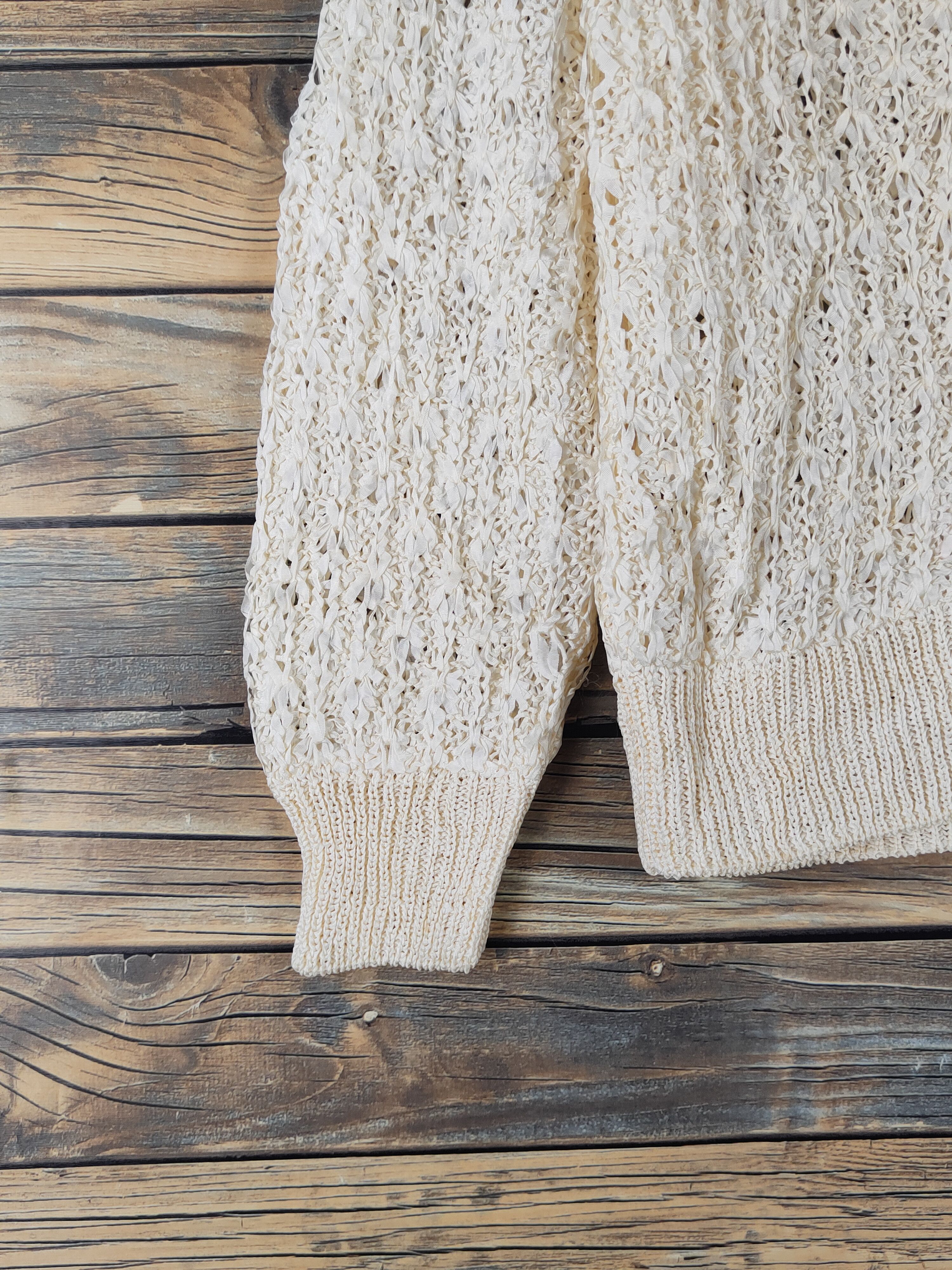 Homespun Knitwear Karinca-PK Yellow Crochet MeshNet Knitwear Cardigan #W1771 Size US M / EU 48-50 / 2 - 4 Thumbnail