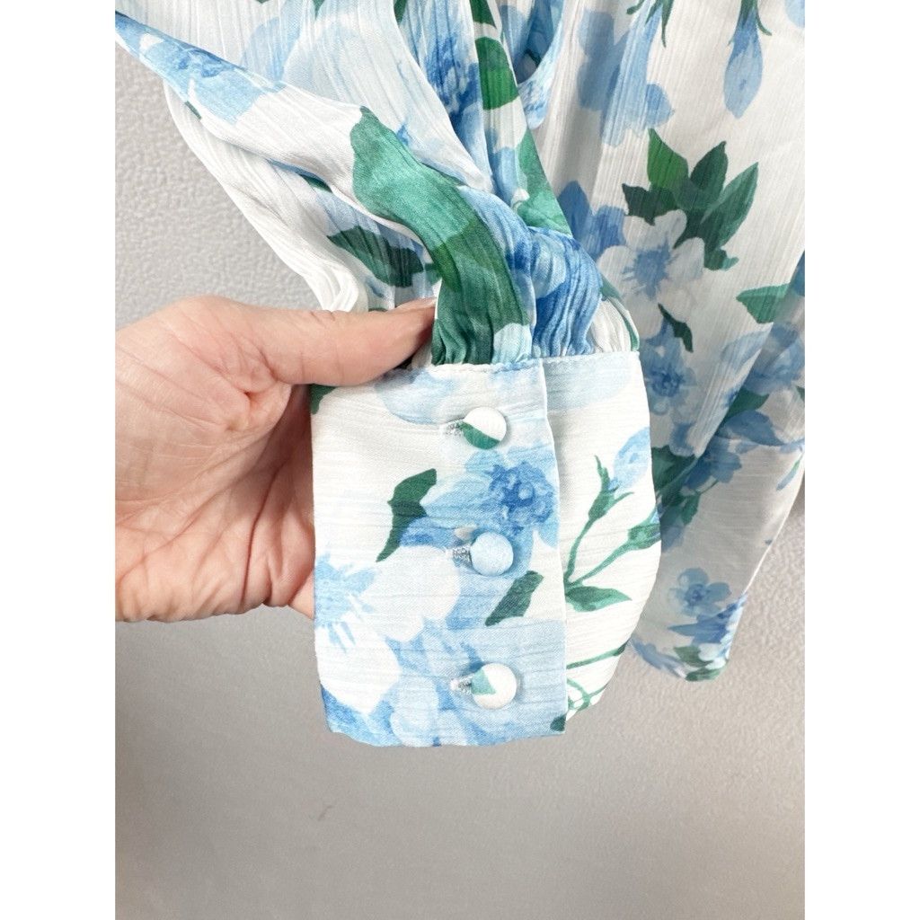 Designer NWT Line & Dot Floral Wrap Dress XS Blue White Size XS / US 0-2 / IT 36-38 - 6 Thumbnail
