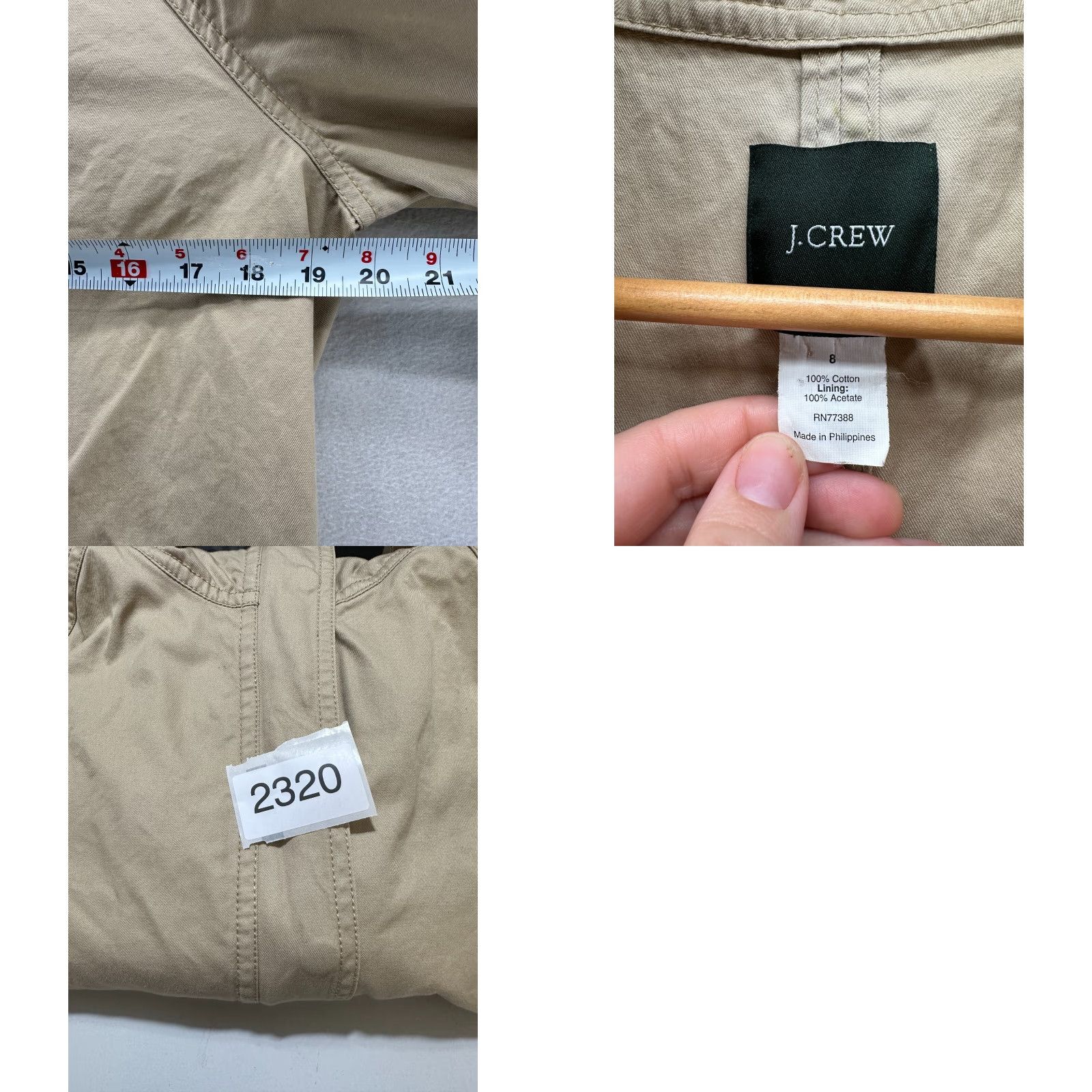 J.Crew VINTAGE? No. J.CREW Trench Coat Coat Women 8 Beige Cotton Hooded Zip Long Sleeve Mid-Length Winter Classic Size M / US 6-8 / IT 42-44 - 8 Thumbnail
