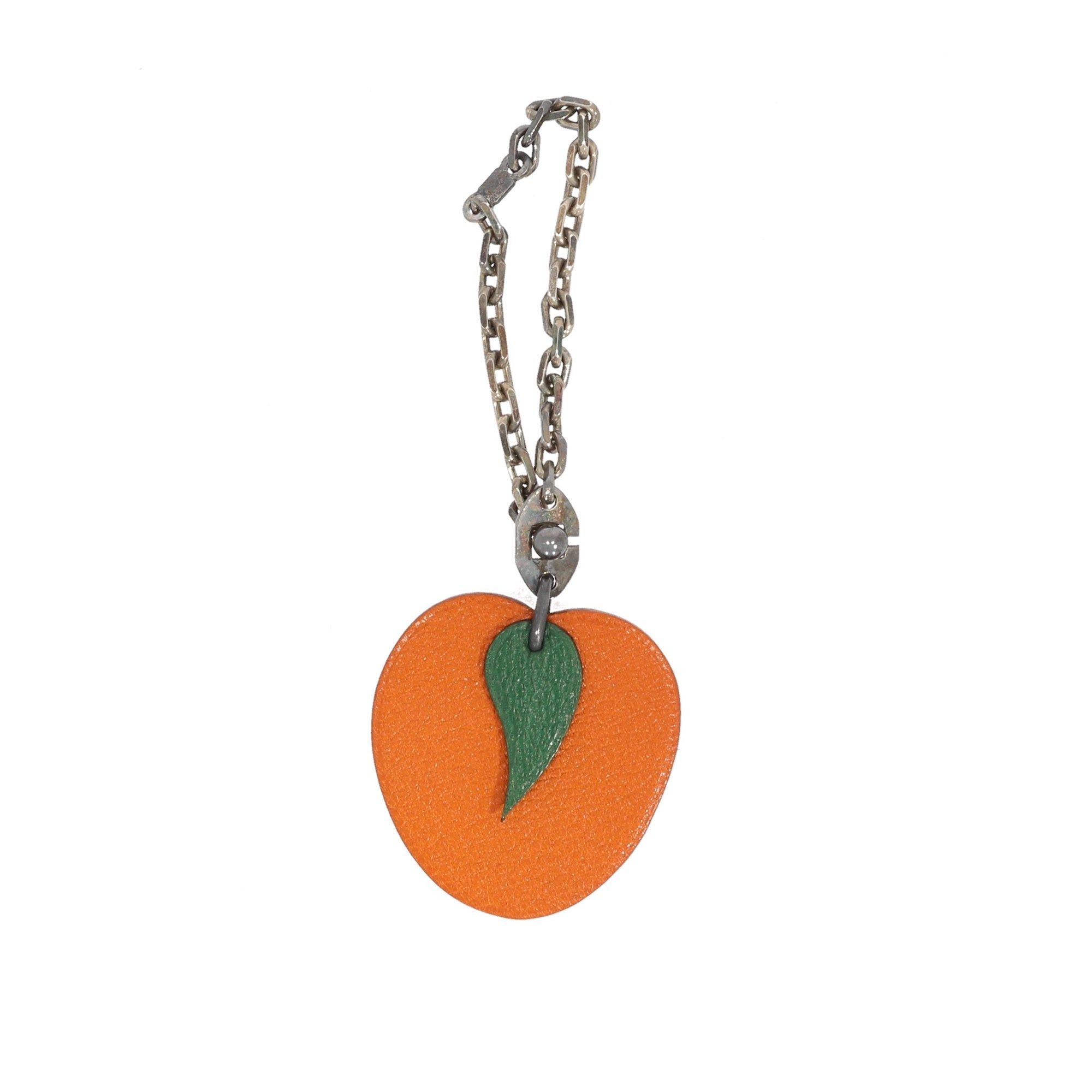 image of Hermes Keychain In Orange Leather, Women's