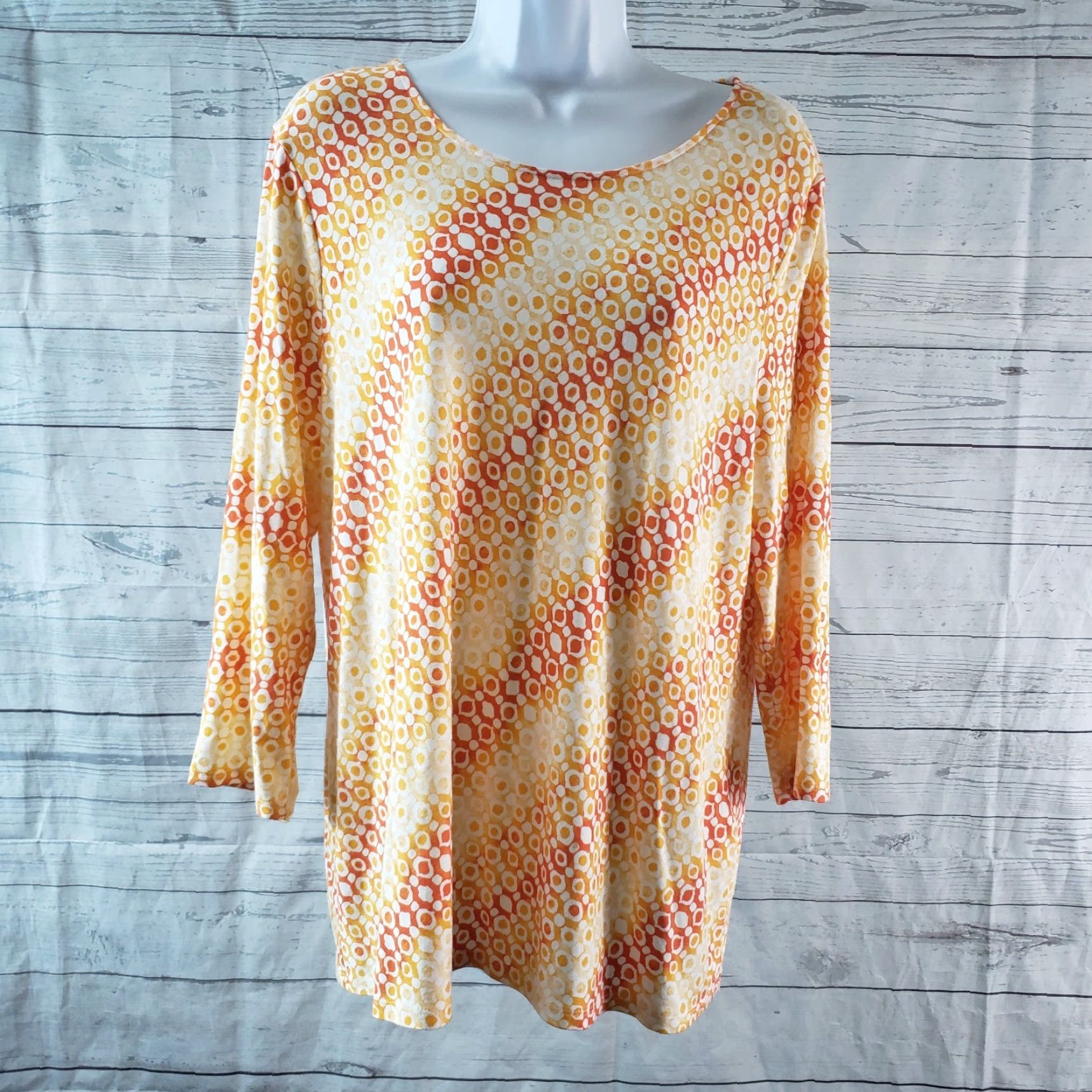 Vintage Chico's Womens Top 3/4 Sleeve Blouse Size L Orange White Rayon Blend Shirt Casual Womens Size L / US 10 / IT 46 - 2 Thumbnail