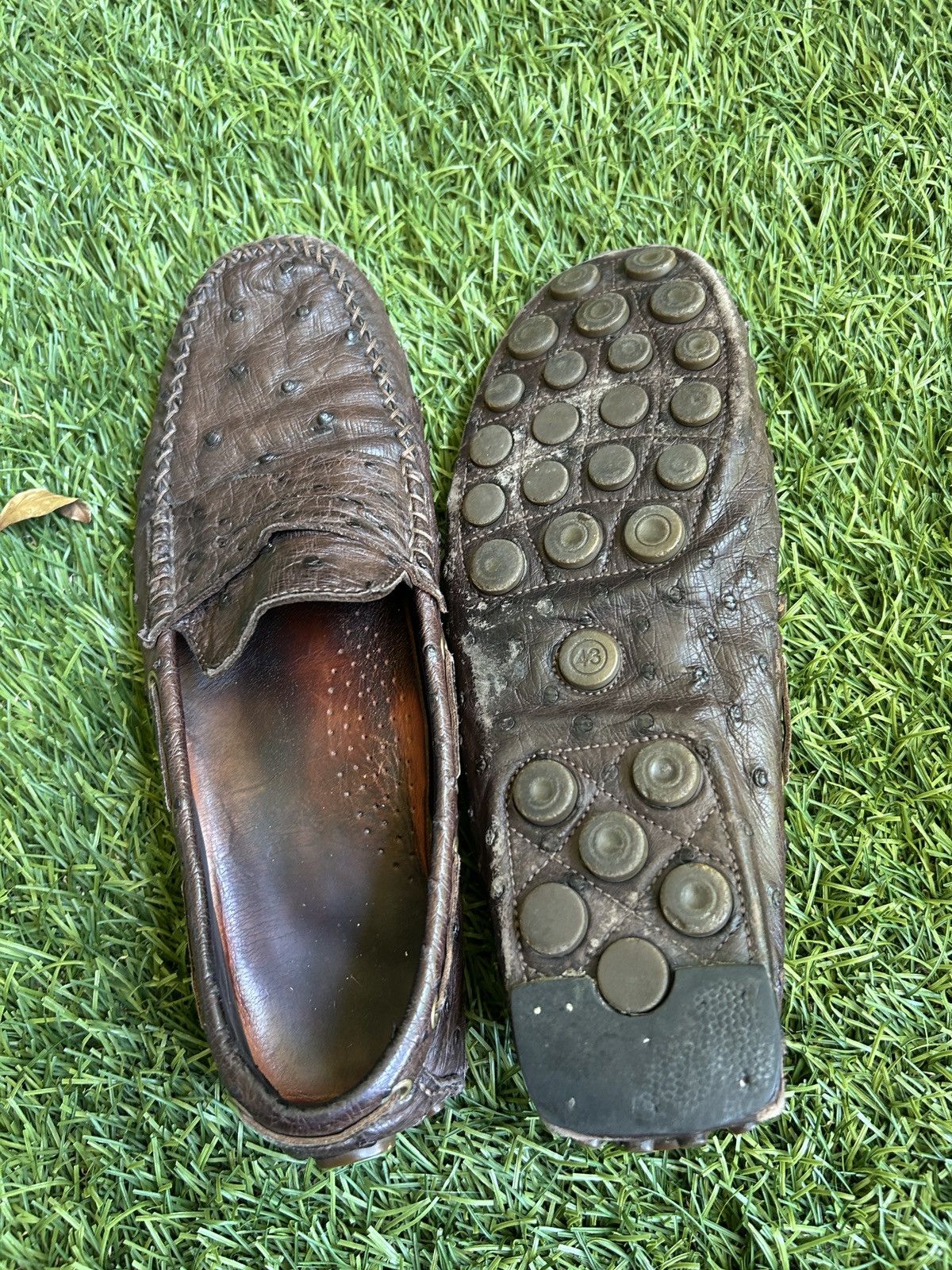 Yves Saint Laurent brown YSL ostrich leather loafers Size US 10 / EU 43 - 5 Thumbnail