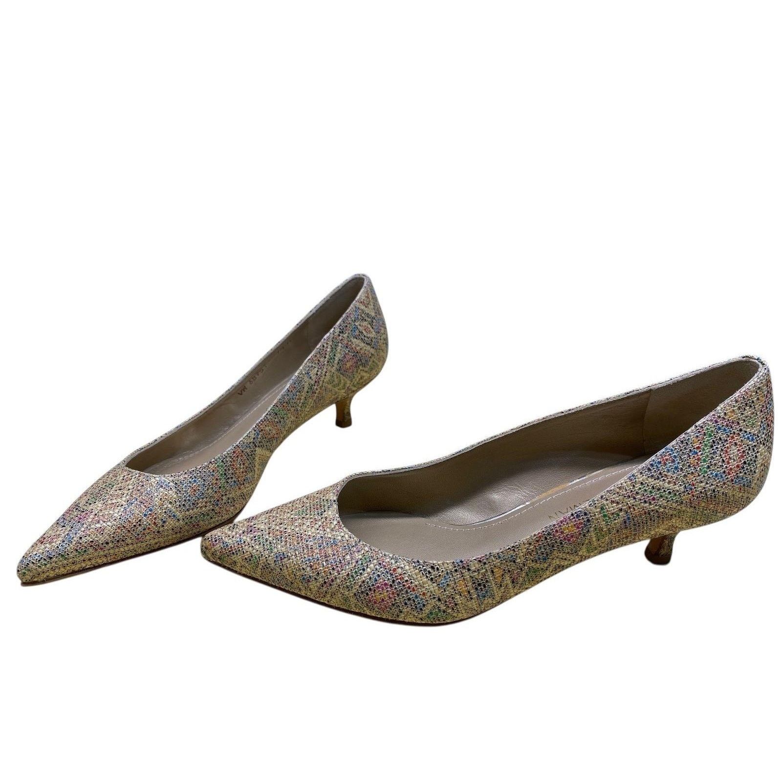 Stuart Weitzman Geometric Woven Texture Kitten Heels 7.5