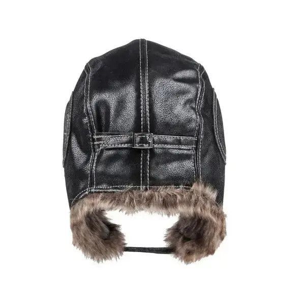 Other Russian Style Black Faux Leather Fur Winter Hat Size ONE SIZE - 2 Thumbnail