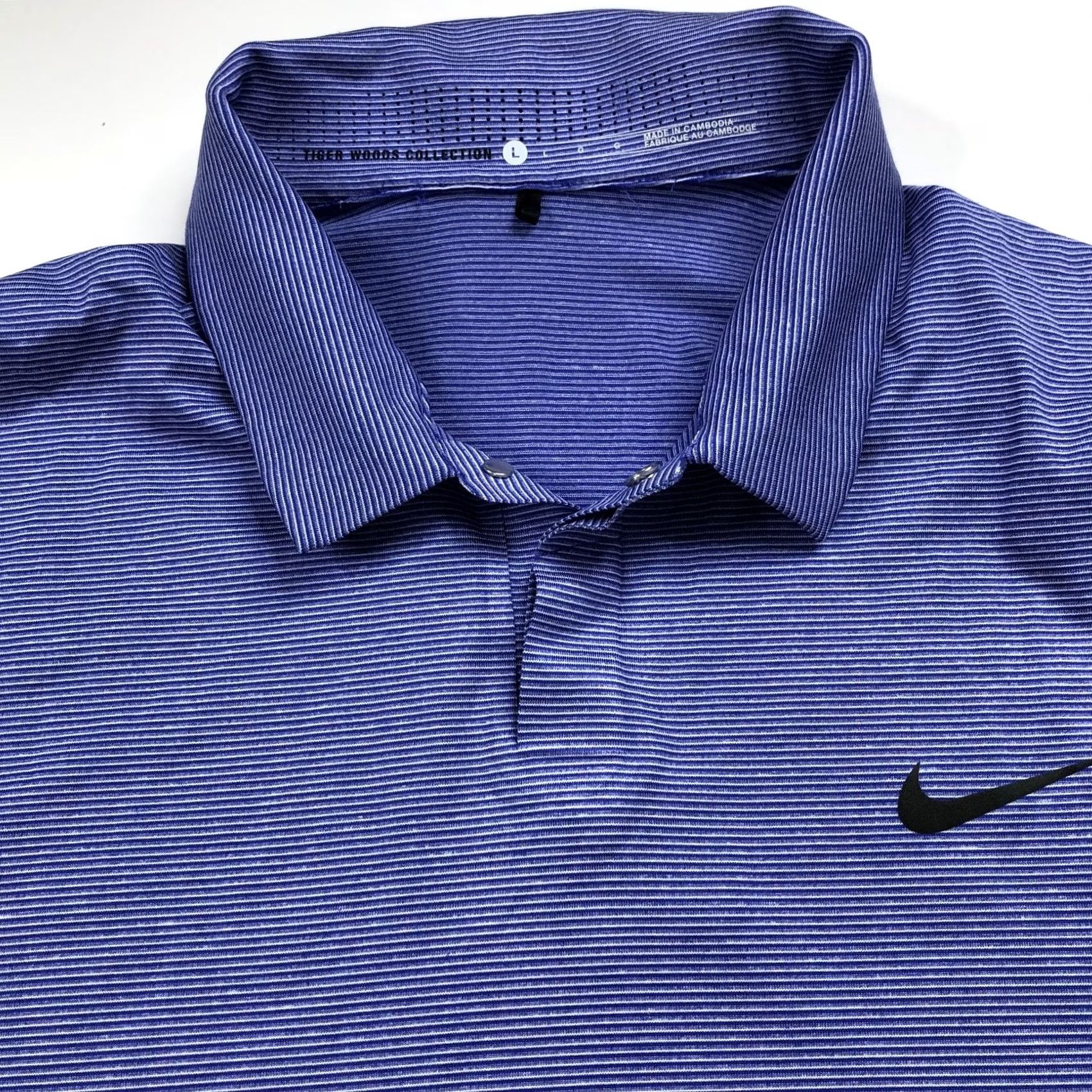 Nike Nike Dri-Fit Tiger Woods Collection Polo Shirt L Blue Striped Logo Mens Golf Polo Shirt Size US L / EU 52-54 / 3 - 3 Thumbnail