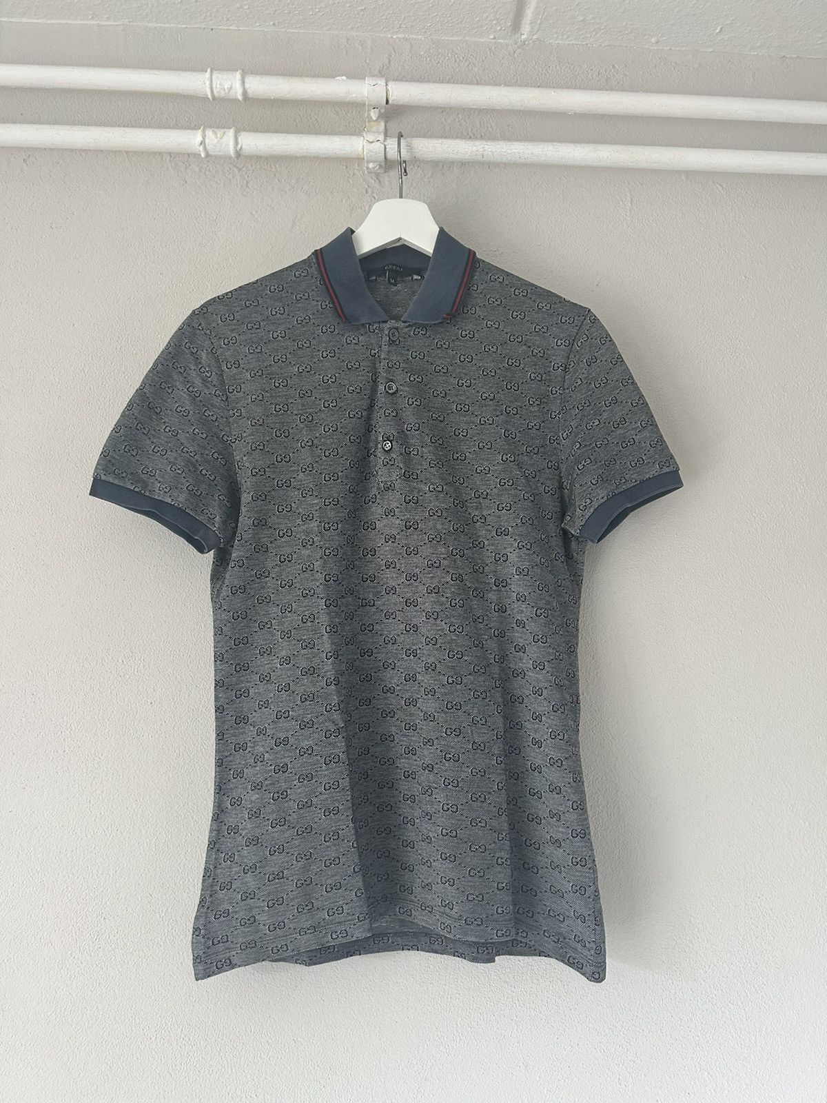 image of Gucci Gg Monogram Polo in Grey, Men's (Size Medium)