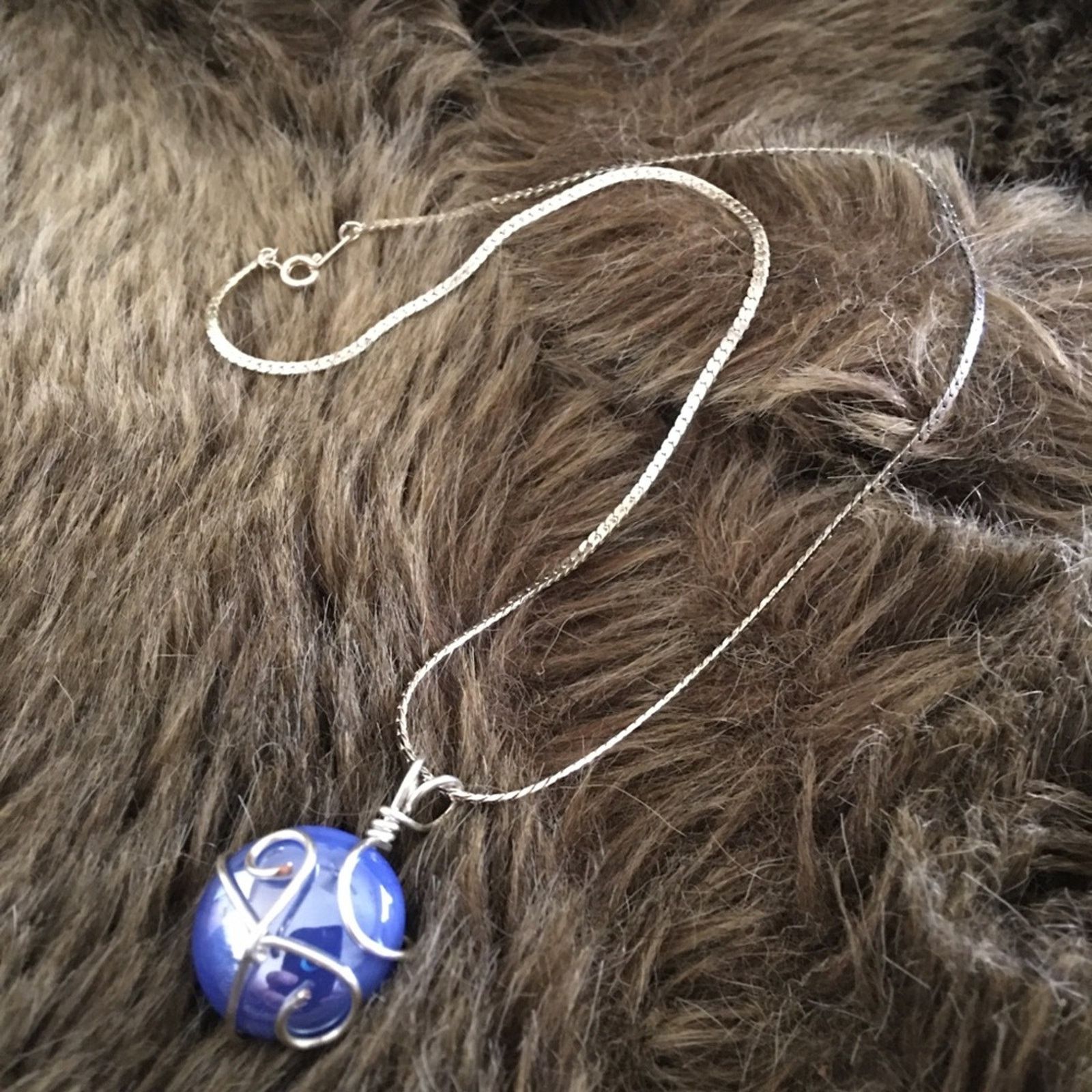 Jewelry Hand crafted iridescent glass pendant on chain Size ONE SIZE - 8 Thumbnail